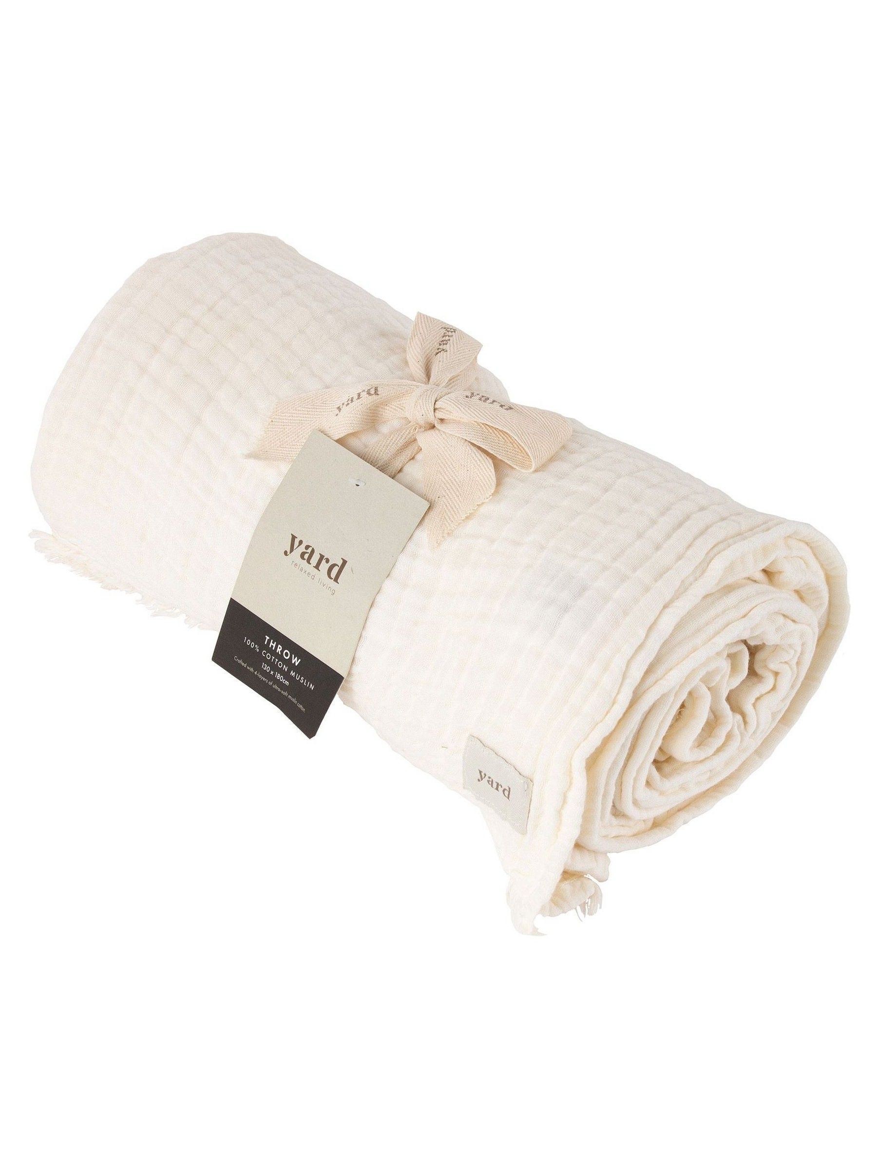 Yard Warm White Lark 4 Layer Muslin Crinkle 100% Cotton Throw - Image 6 of 6