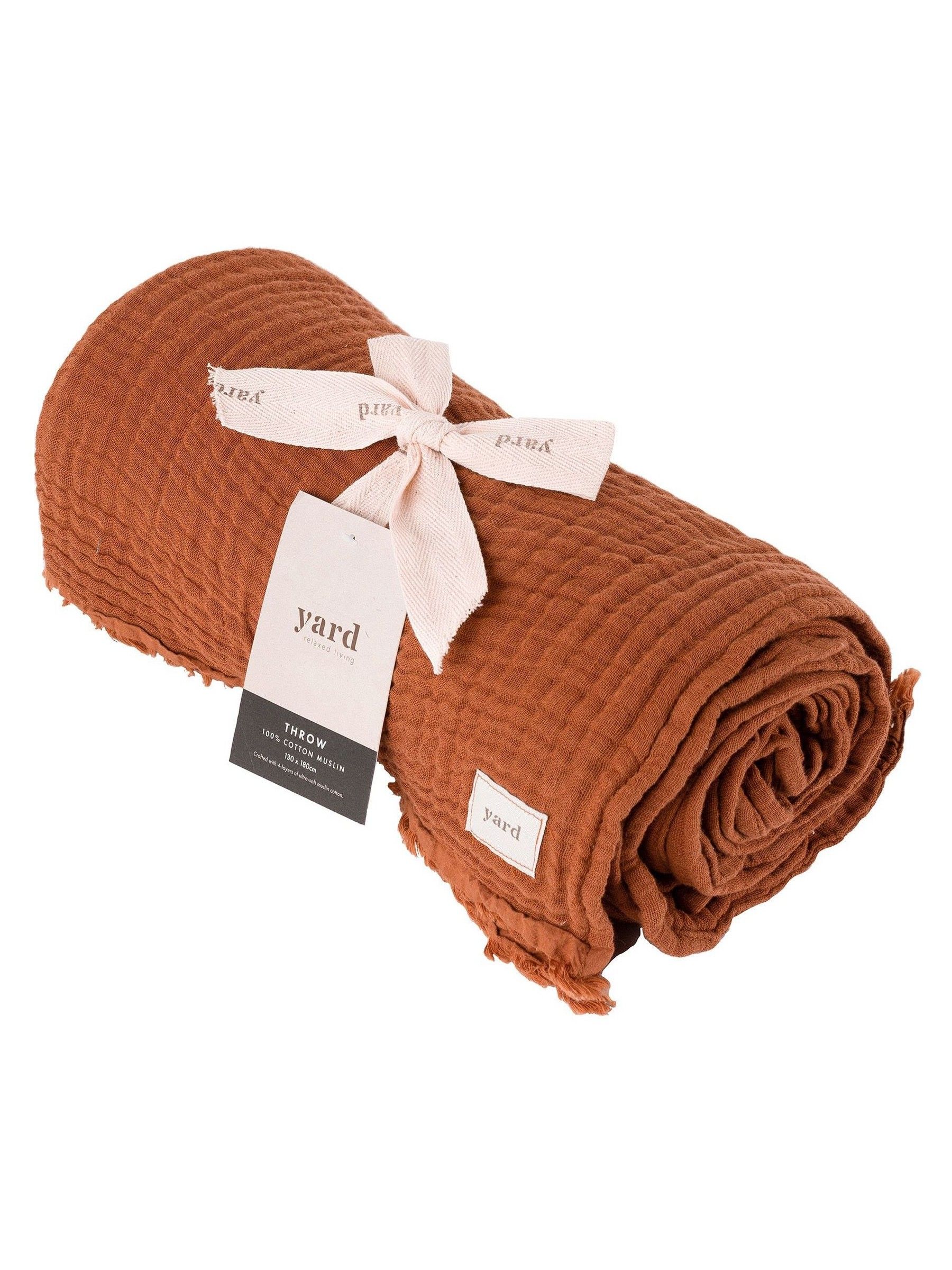Yard Pecan Brown Lark 4 Layer Muslin Crinkle 100% Cotton Throw - Image 4 of 6