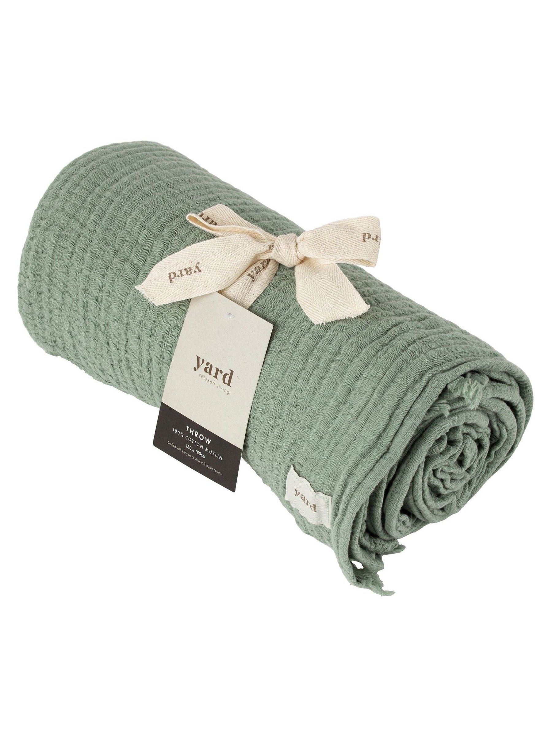 Yard Eucalyptus Green Lark 4 Layer Muslin Crinkle 100% Cotton Throw - Image 2 of 6