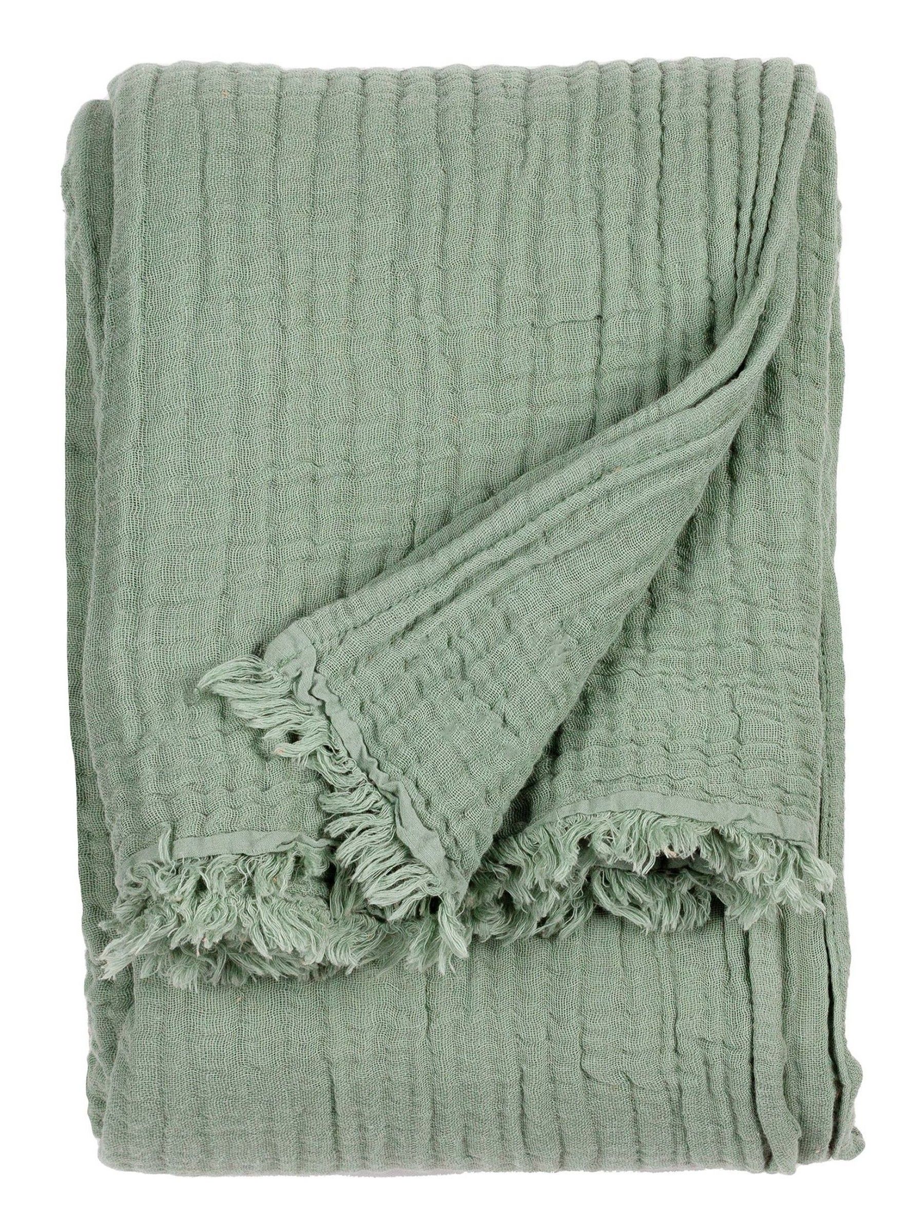 Yard Eucalyptus Green Lark 4 Layer Muslin Crinkle 100% Cotton Throw - Image 3 of 6