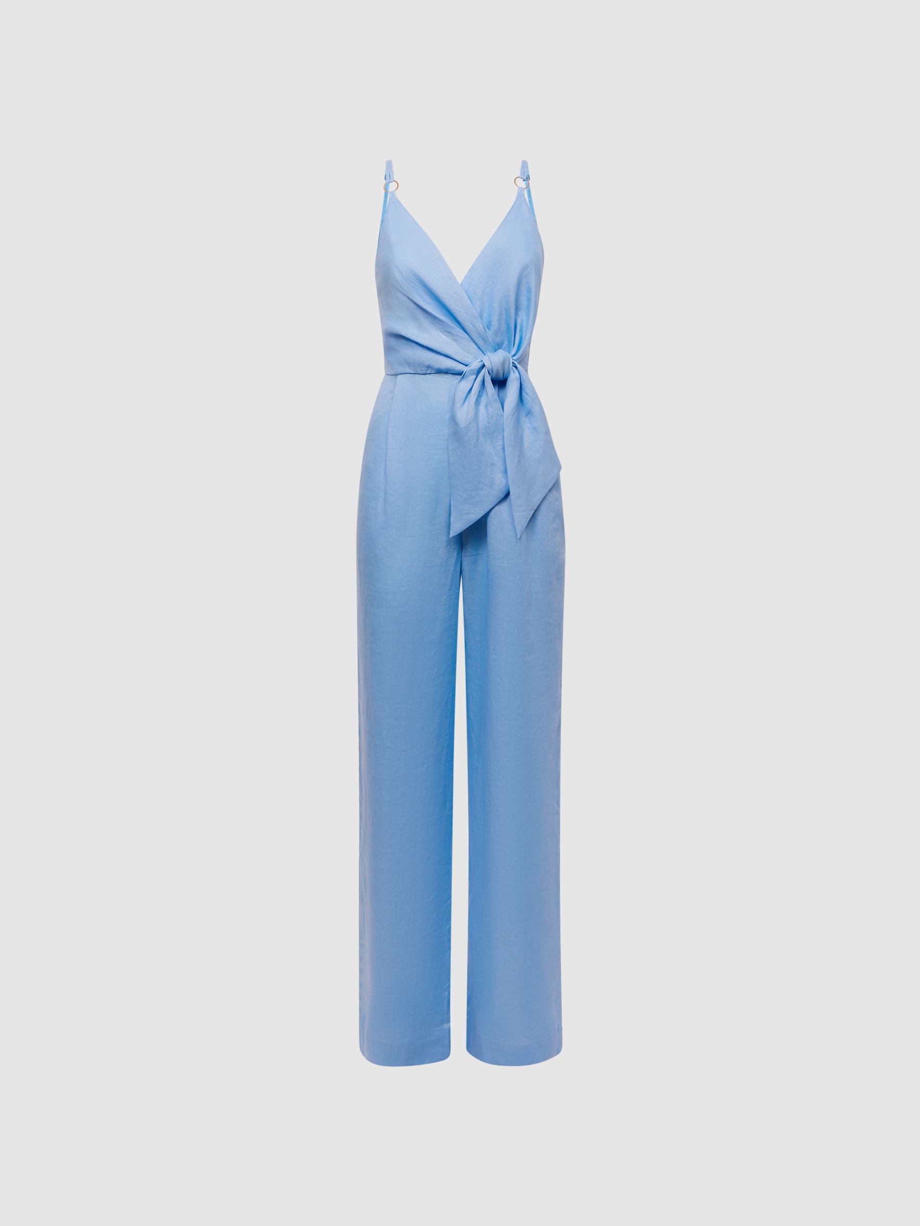 Reiss Linen Side Tie Jumpsuit in Blue - REISS
