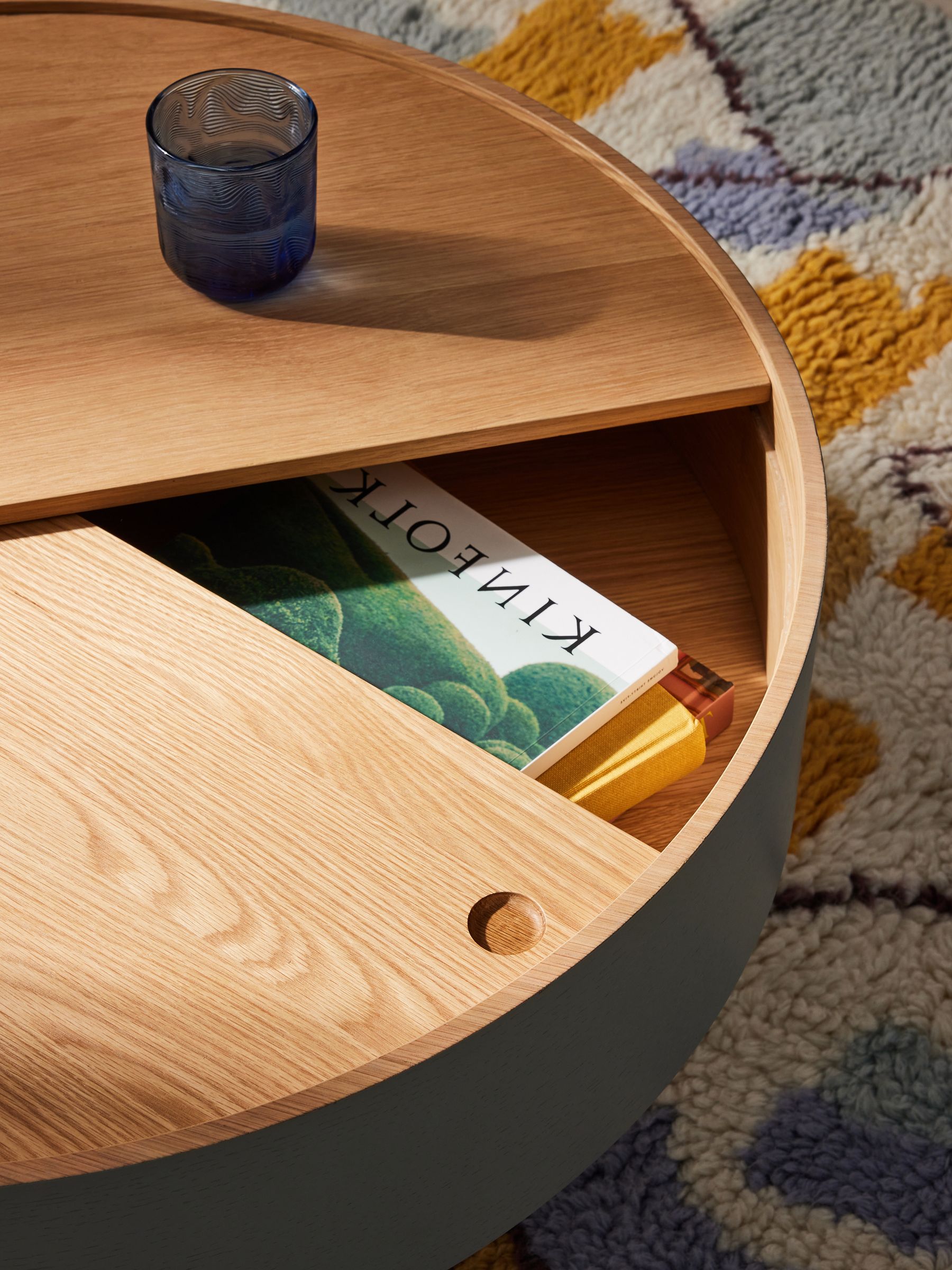 Lola Round Storage Coffee Table in Grey - Image 2 of 5