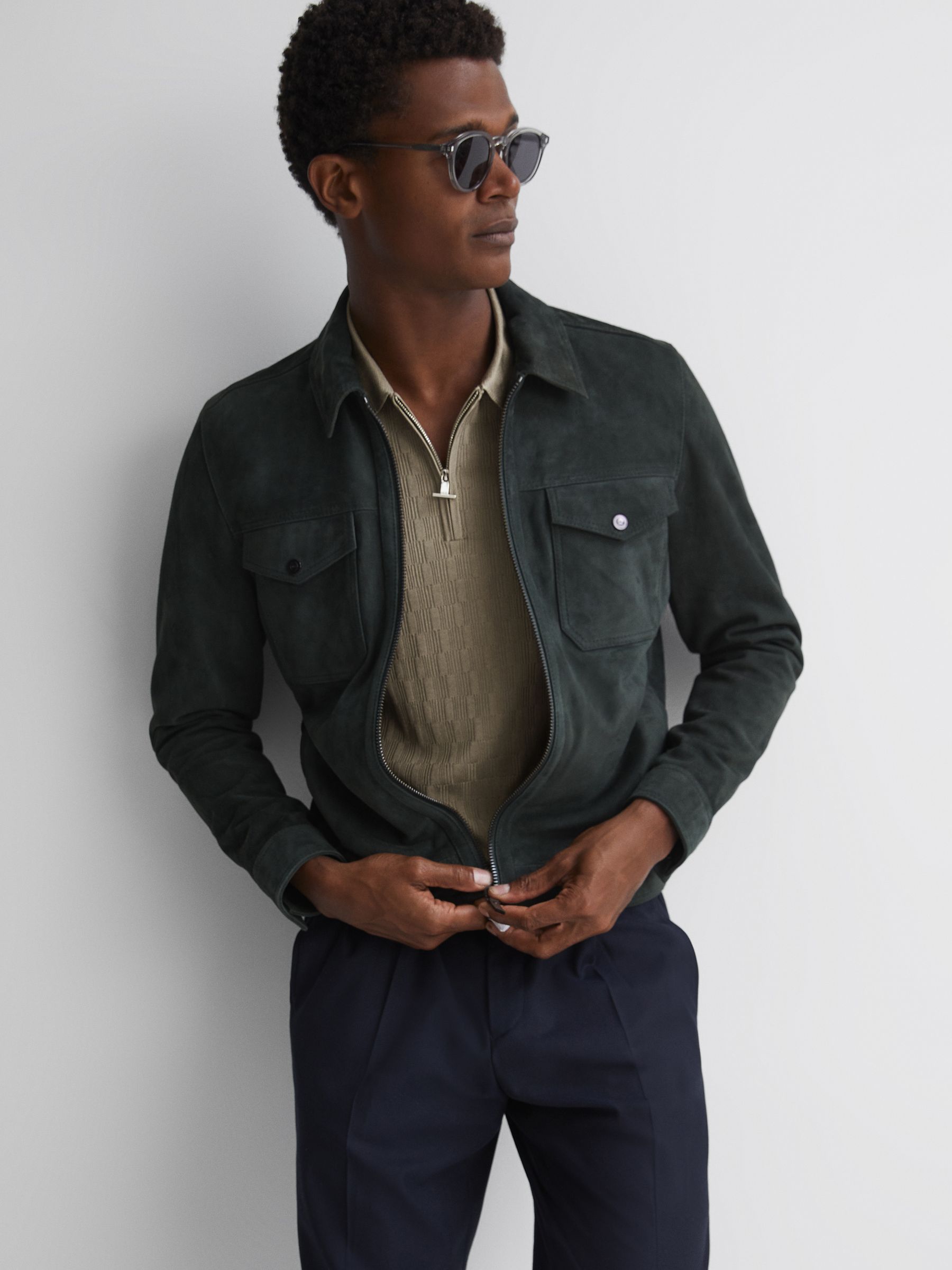 Half-Zip Textured Polo T-Shirt in Taupe - Image 8 of 9