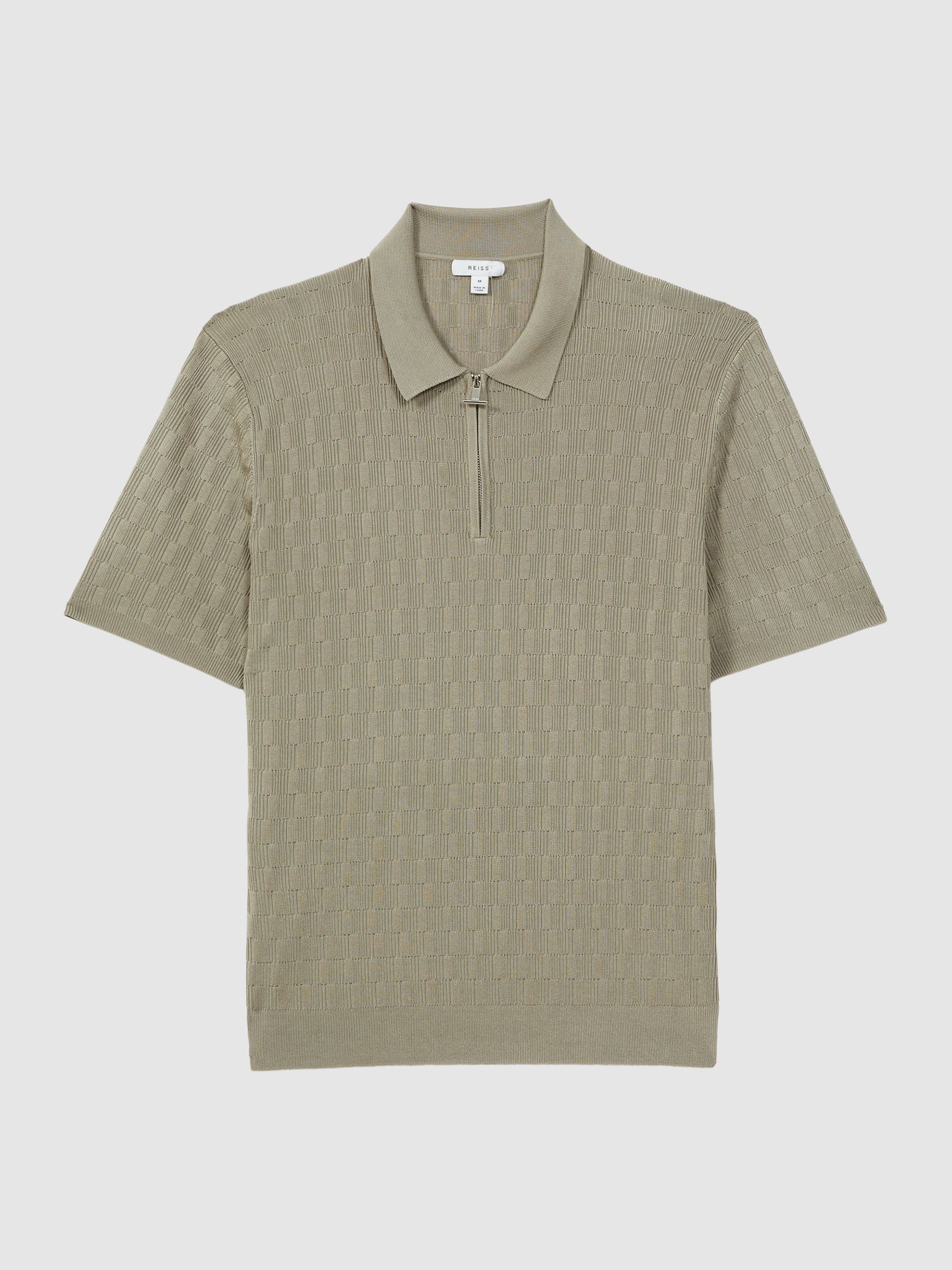 Half-Zip Textured Polo T-Shirt in Taupe - Image 9 of 9