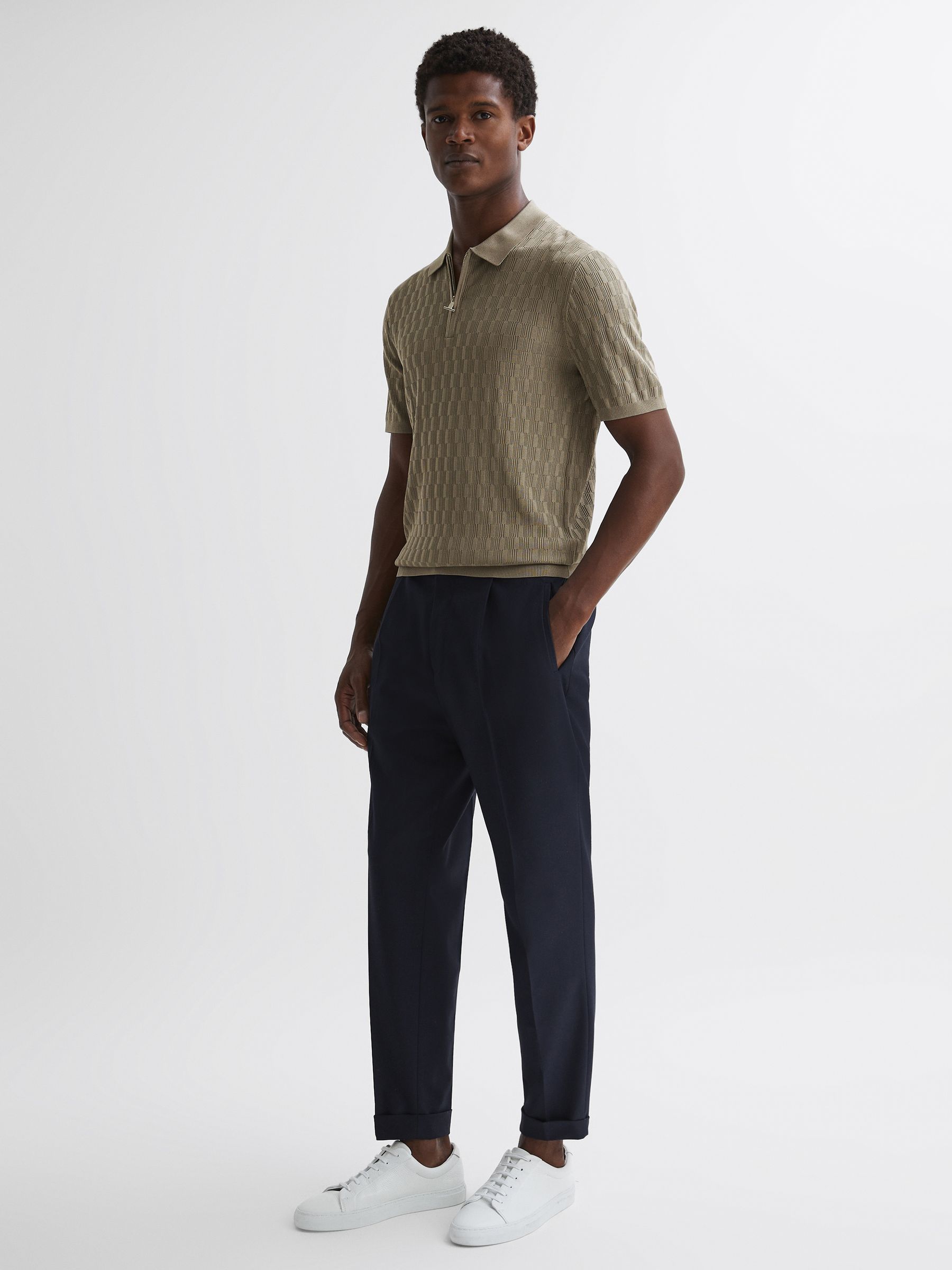 Half-Zip Textured Polo T-Shirt in Taupe - Image 3 of 9