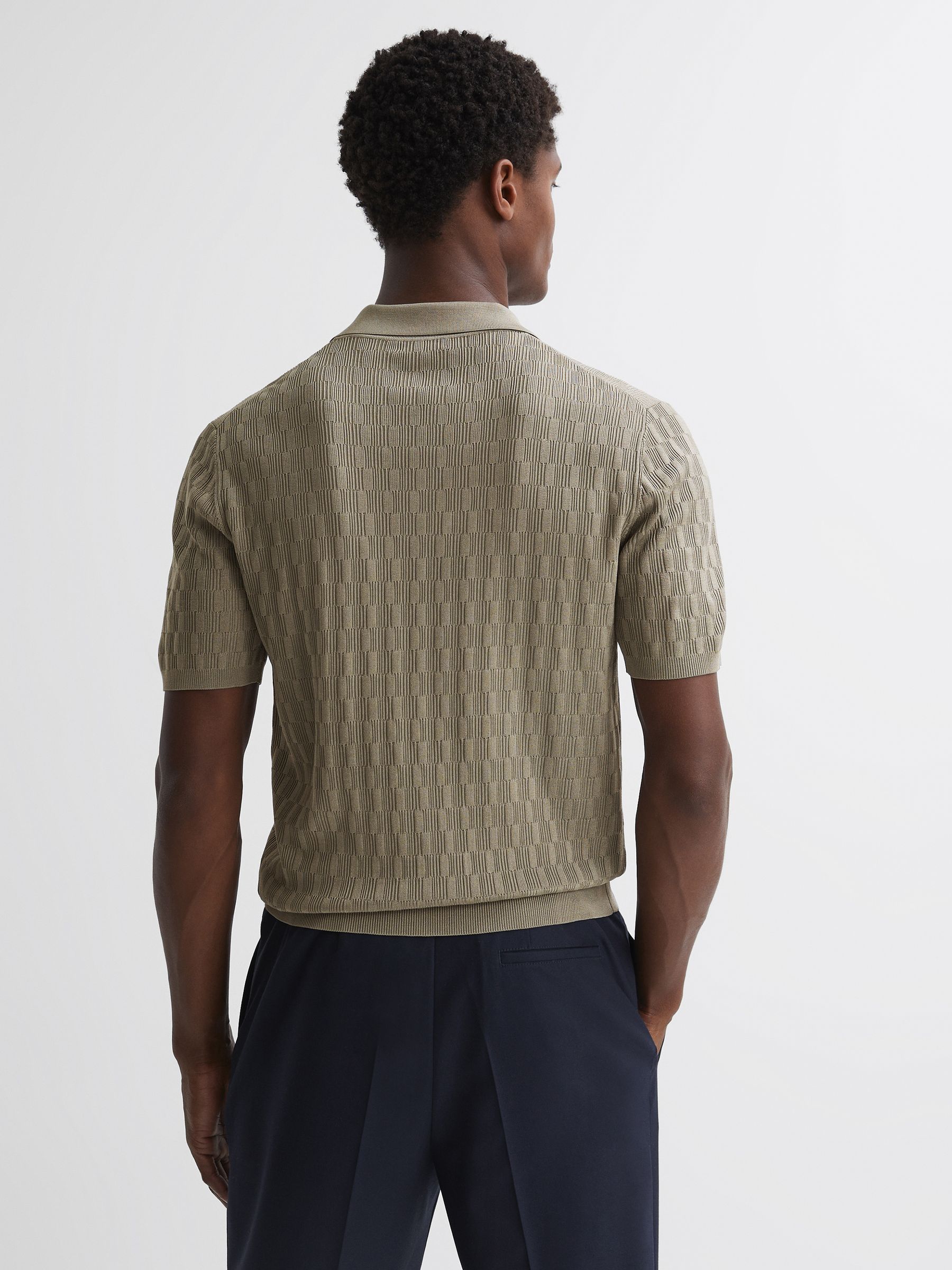 Half-Zip Textured Polo T-Shirt in Taupe - Image 5 of 9