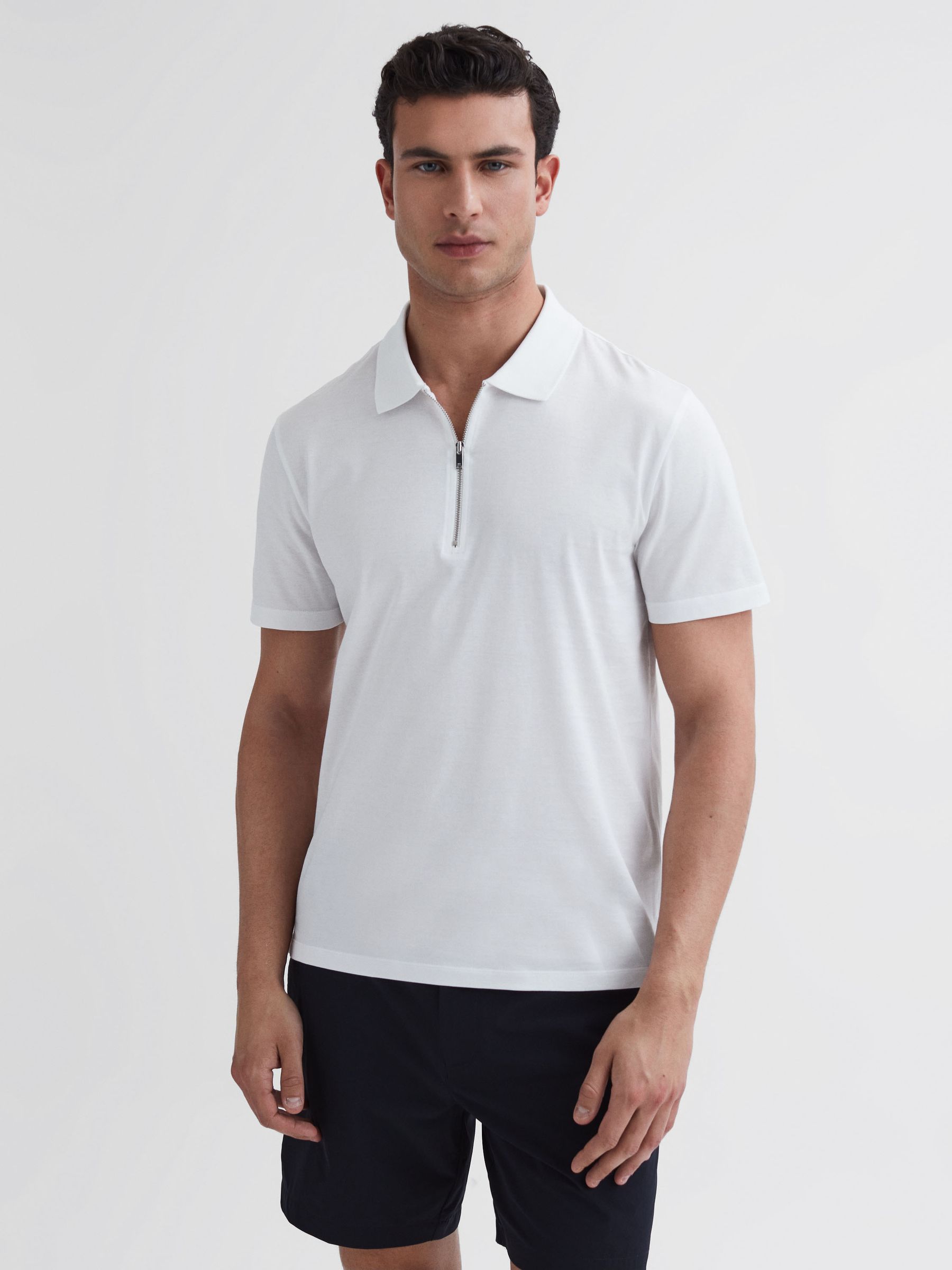 Mercerised Egyptian Cotton Polo Shirt in White - Image 1 of 7
