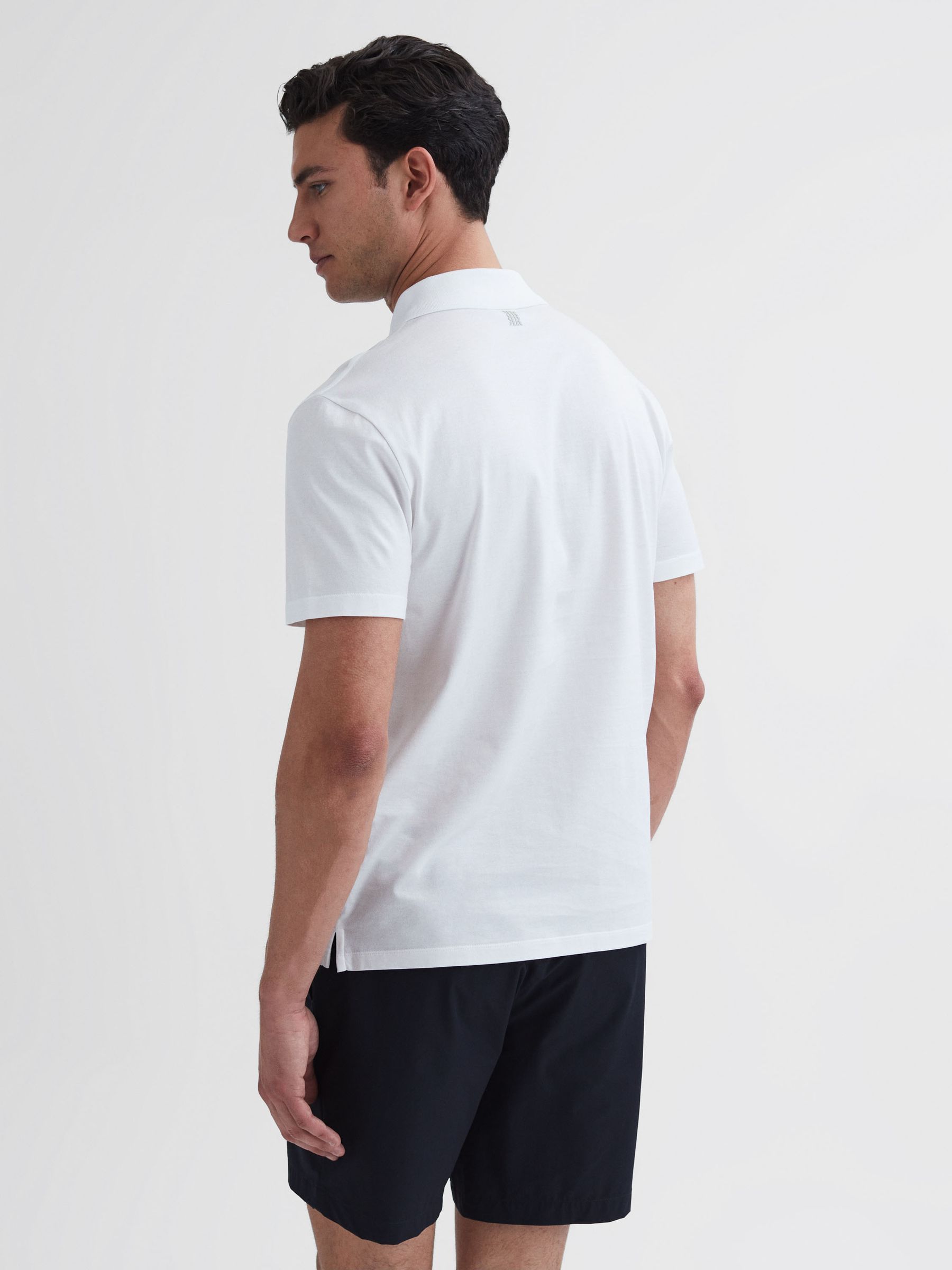 Mercerised Egyptian Cotton Polo Shirt in White - Image 5 of 7