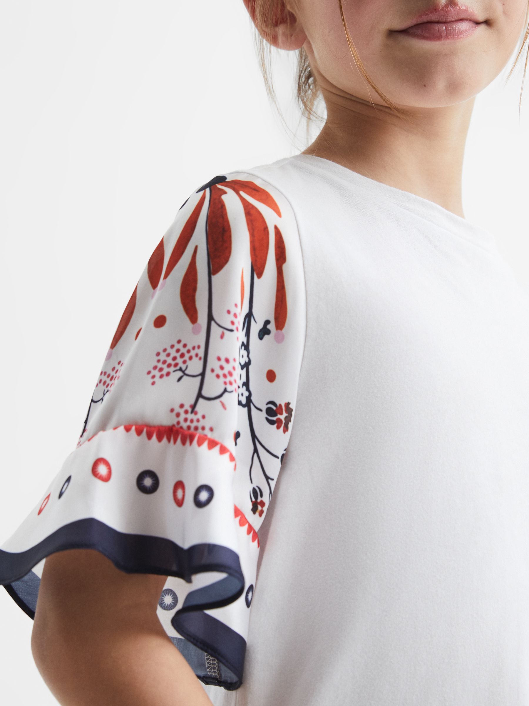 Senior Flared Printed Sleeve T-Shirt in White - Image 4 of 6