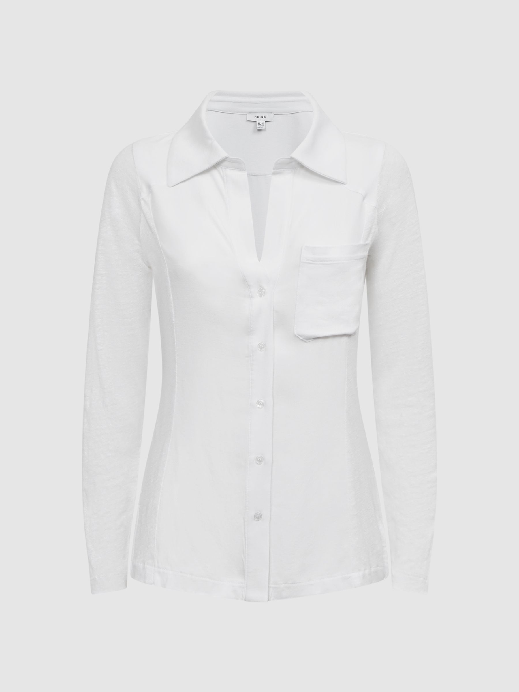 Linen Sheer Button Through Shirt in White - Image 2 of 5