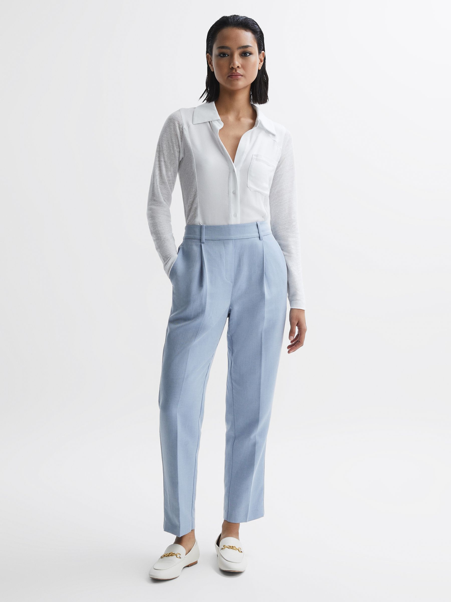 Linen Sheer Button Through Shirt in White - Image 4 of 5