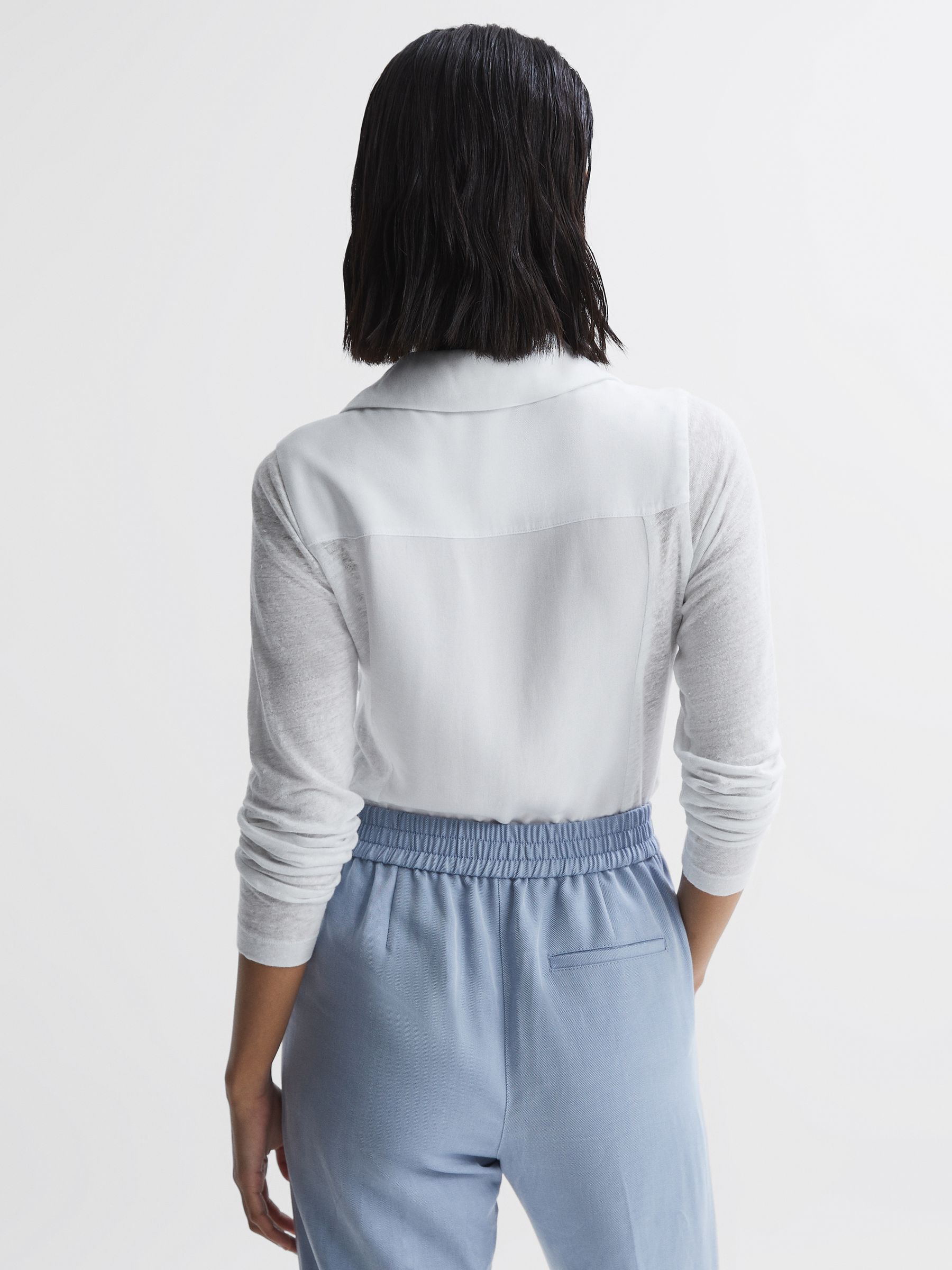 Linen Sheer Button Through Shirt in White - Image 5 of 5