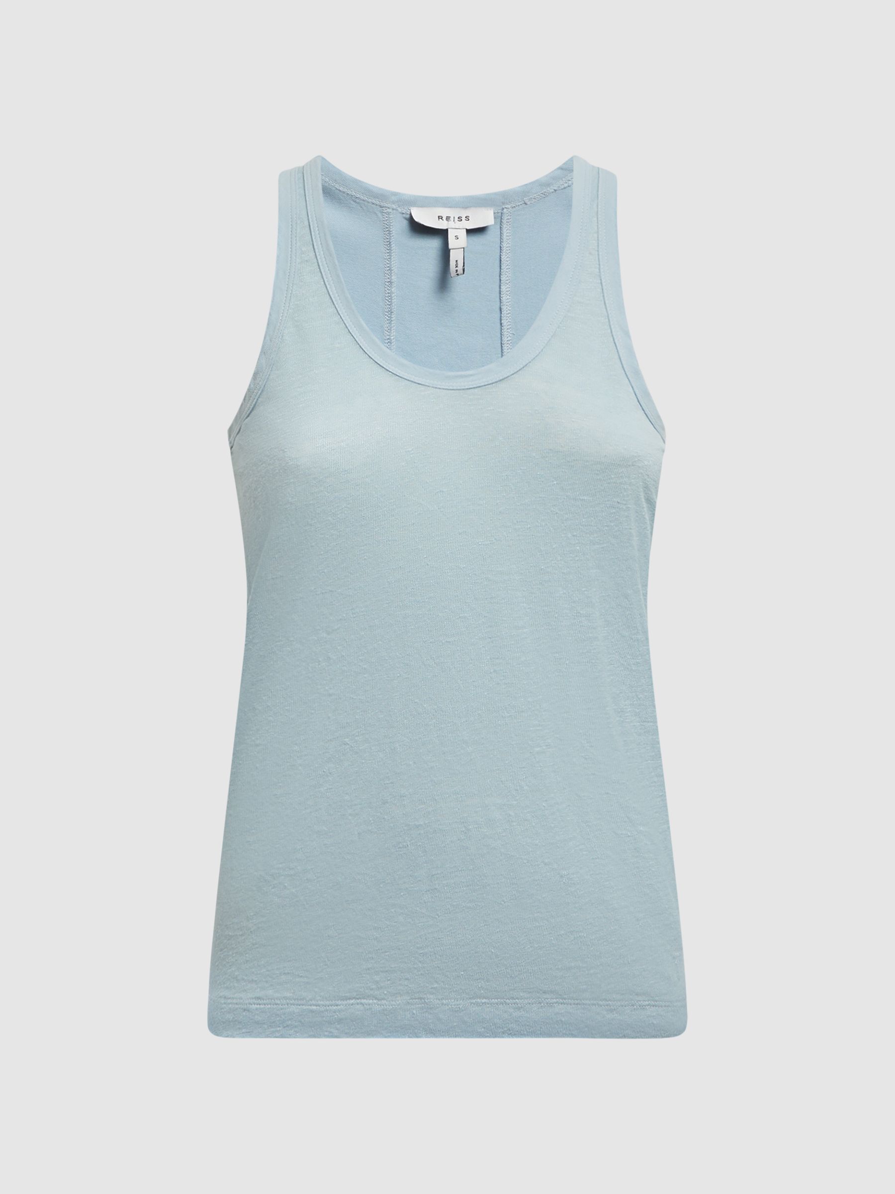 Linen Crew Neck Vest in Blue - Image 2 of 5
