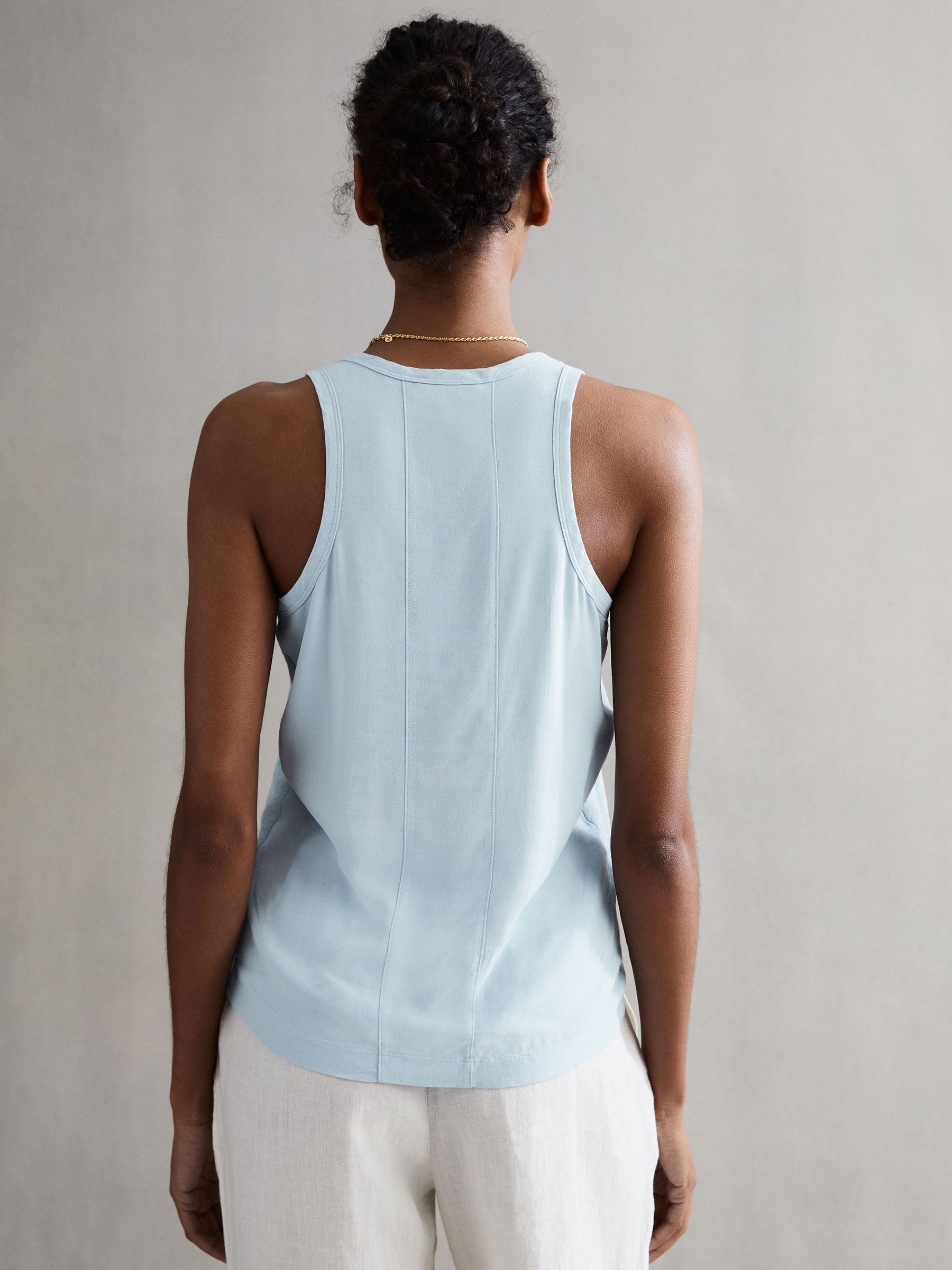 Linen Crew Neck Vest in Blue - Image 4 of 5