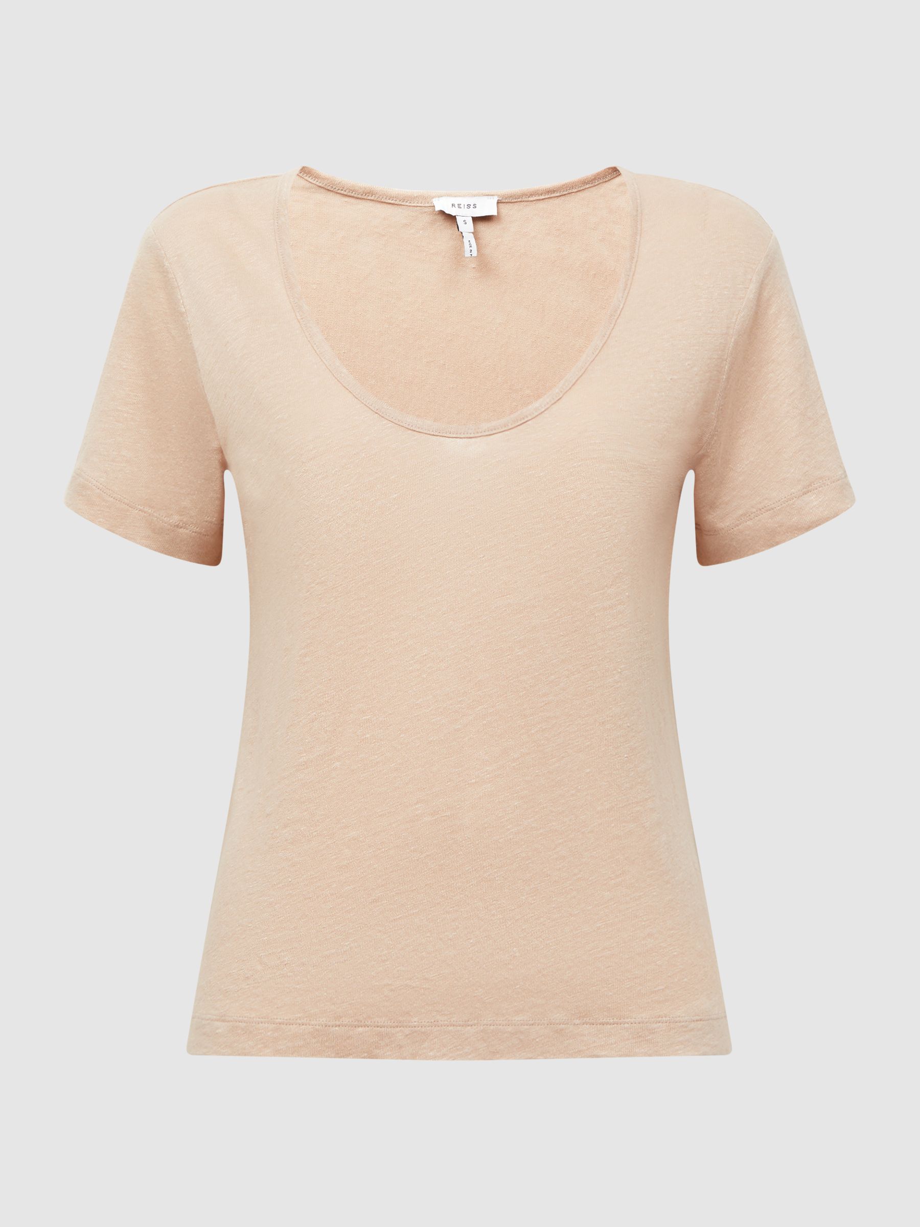 Linen Scoop Neck T-Shirt in Camel - Image 2 of 5