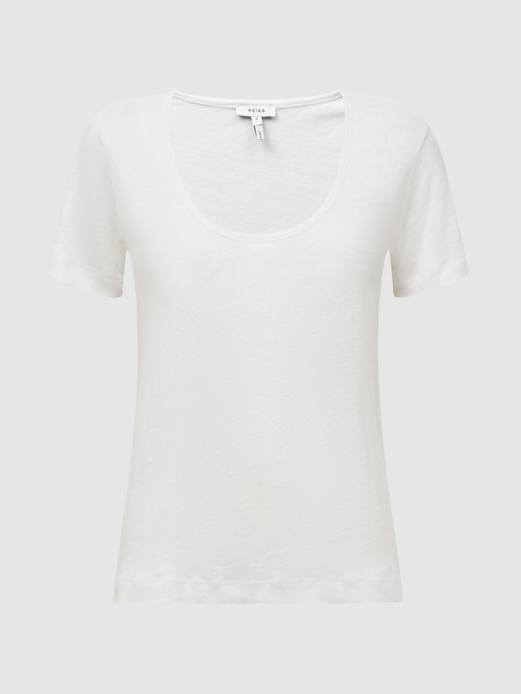 Linen Scoop Neck T-Shirt in White - Image 2 of 5