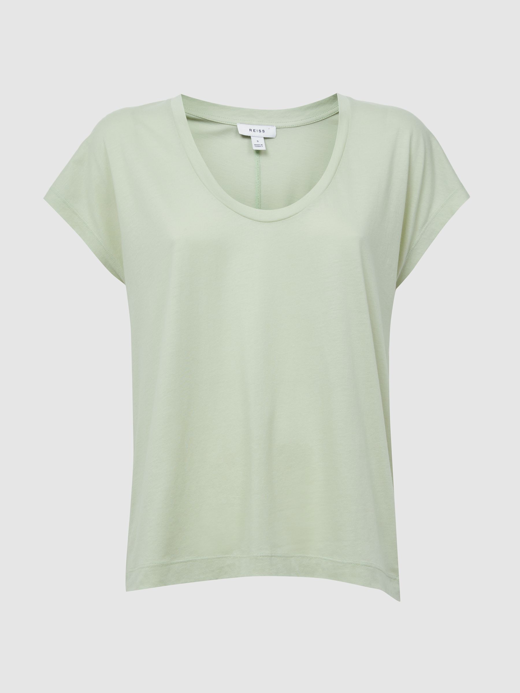 Scoop Neck Pima Cotton T-Shirt in Pistachio - Image 2 of 5