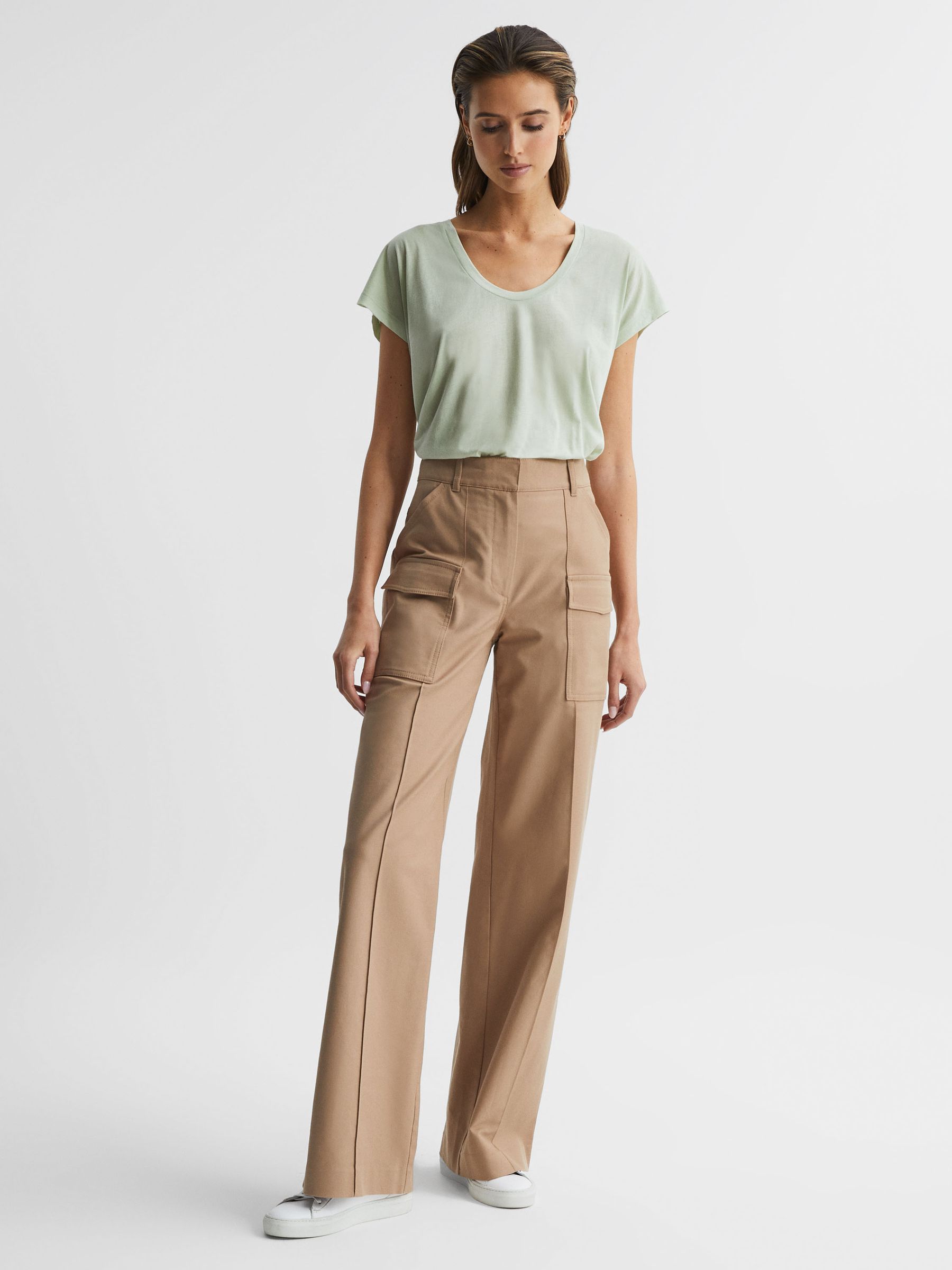 Scoop Neck Pima Cotton T-Shirt in Pistachio - Image 3 of 5