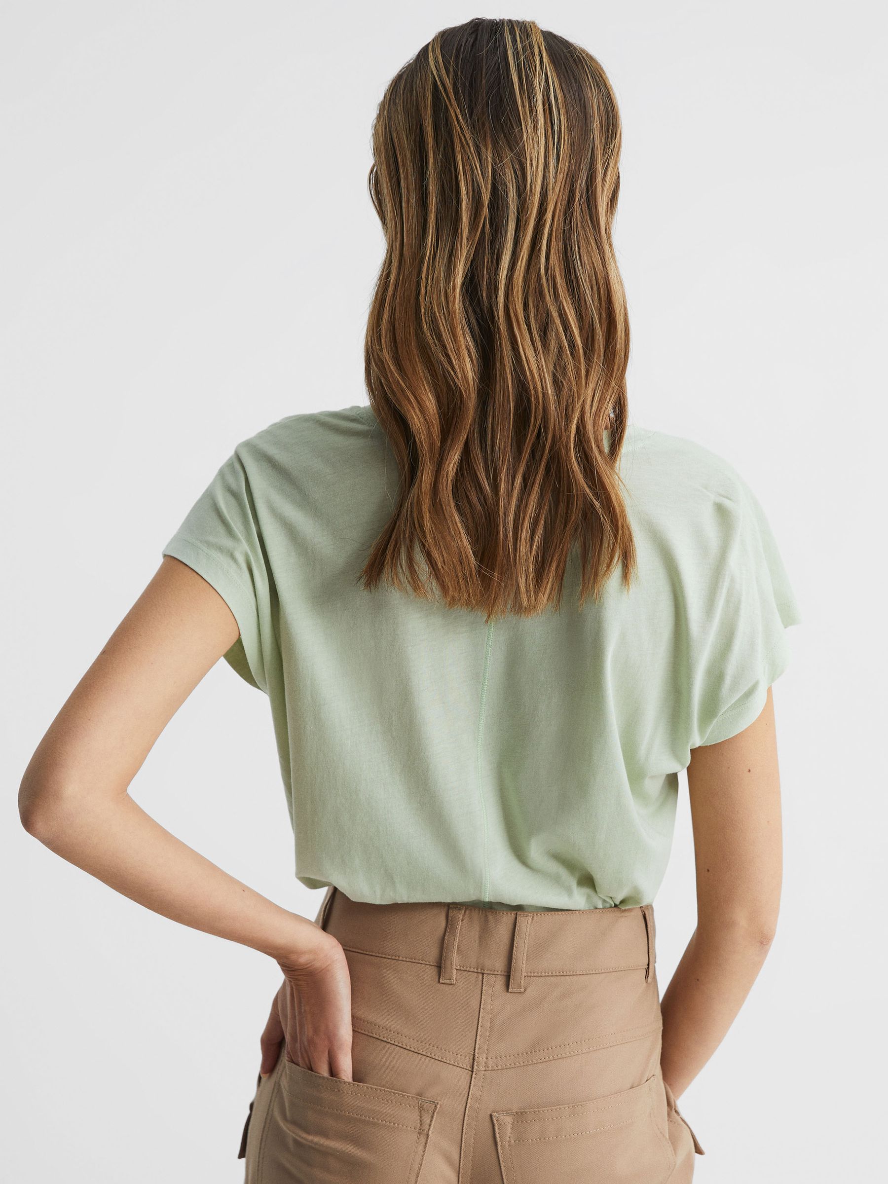 Scoop Neck Pima Cotton T-Shirt in Pistachio - Image 5 of 5