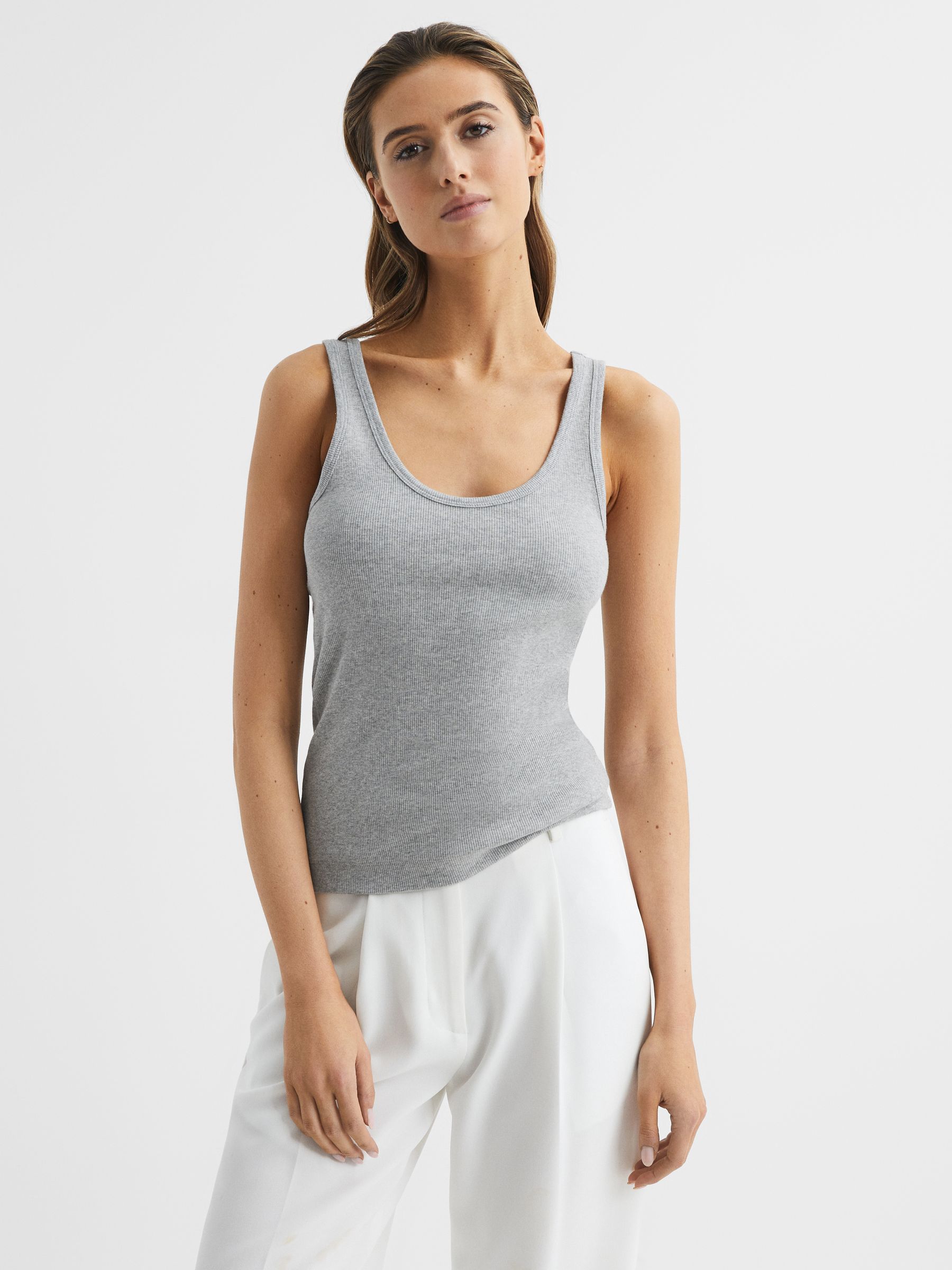 Violet Grey Marl Scoop Neck Jersey Vest Top - Image 11 of 12