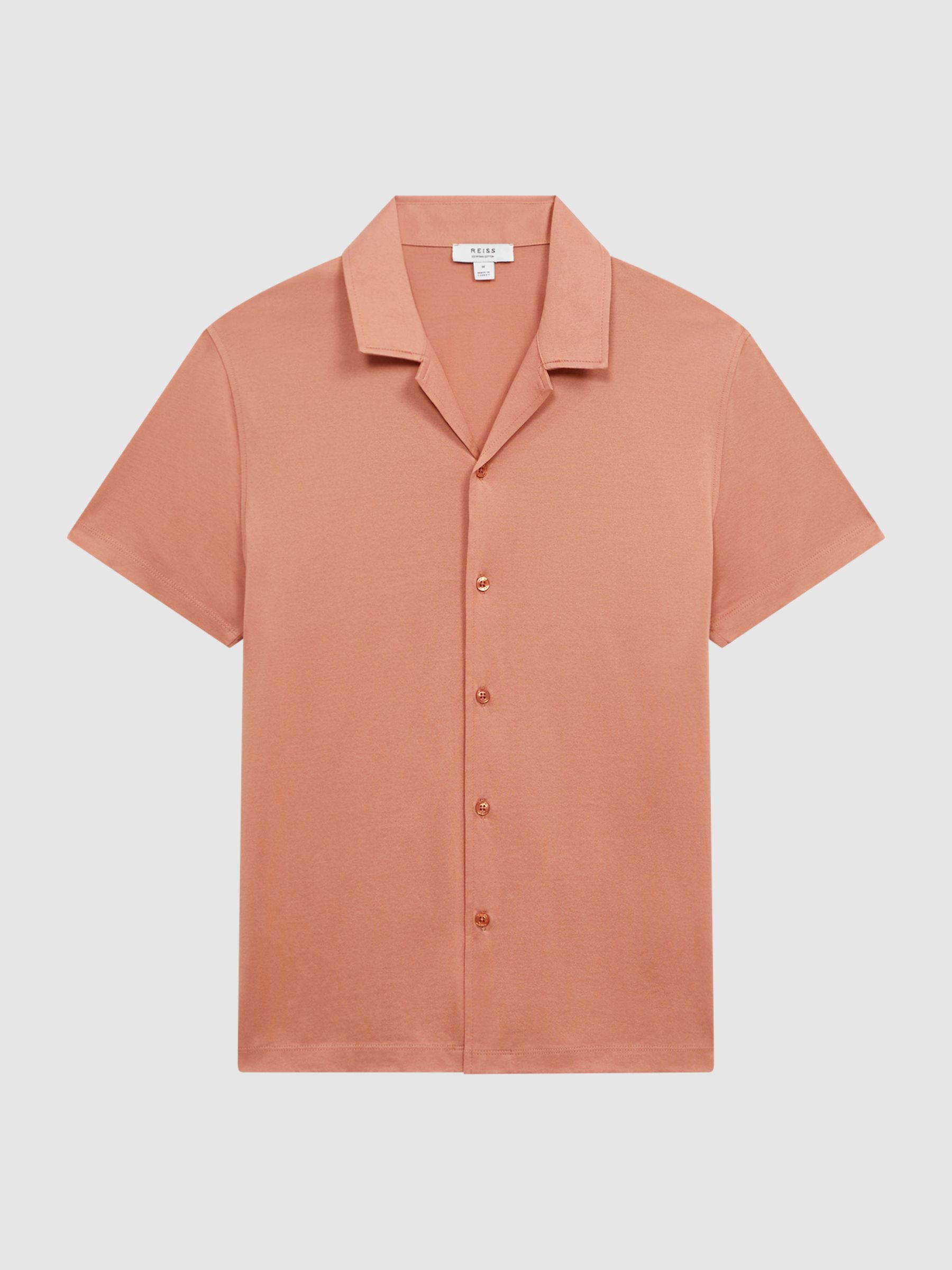 Mercerised Jersey Cuban Collar Shirt in Terracotta - Image 2 of 5