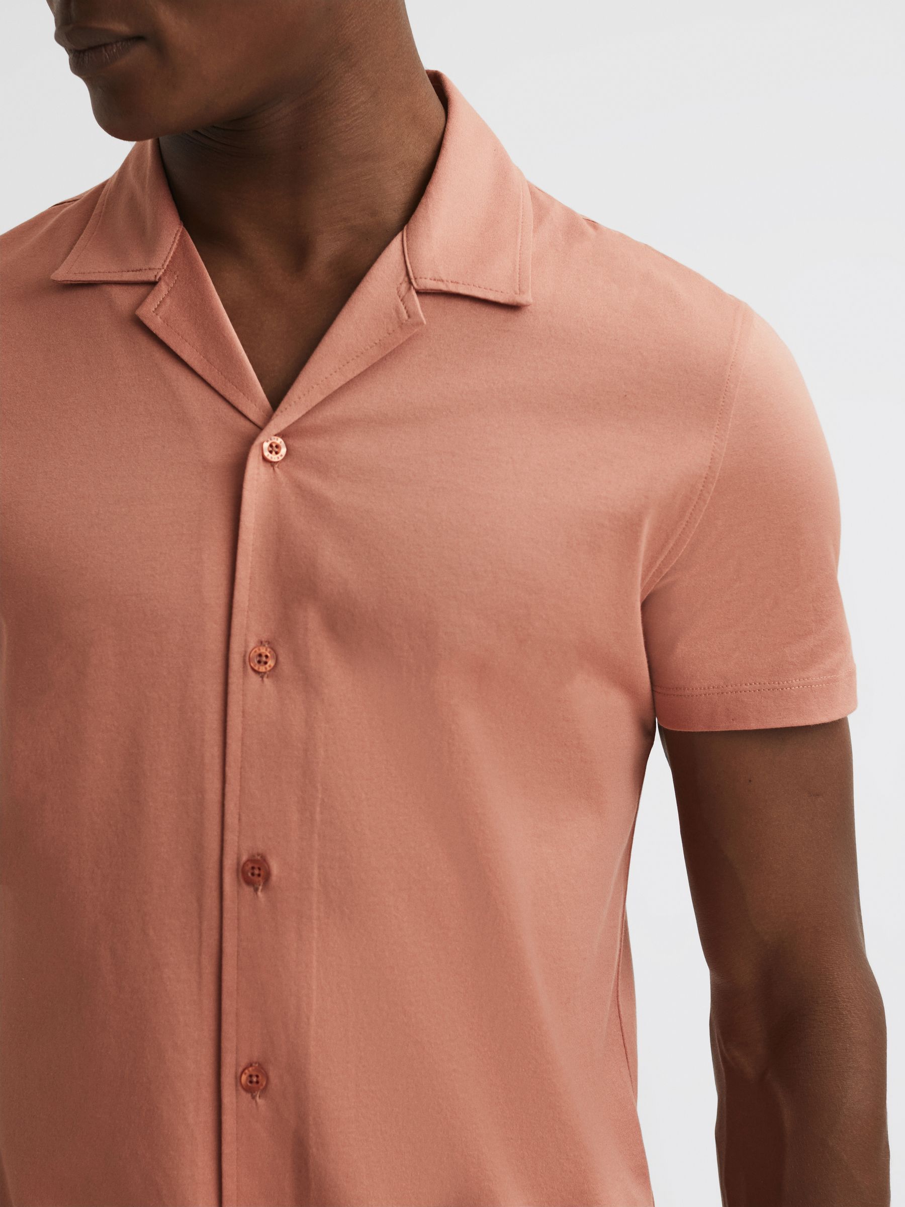 Mercerised Jersey Cuban Collar Shirt in Terracotta - Image 4 of 5