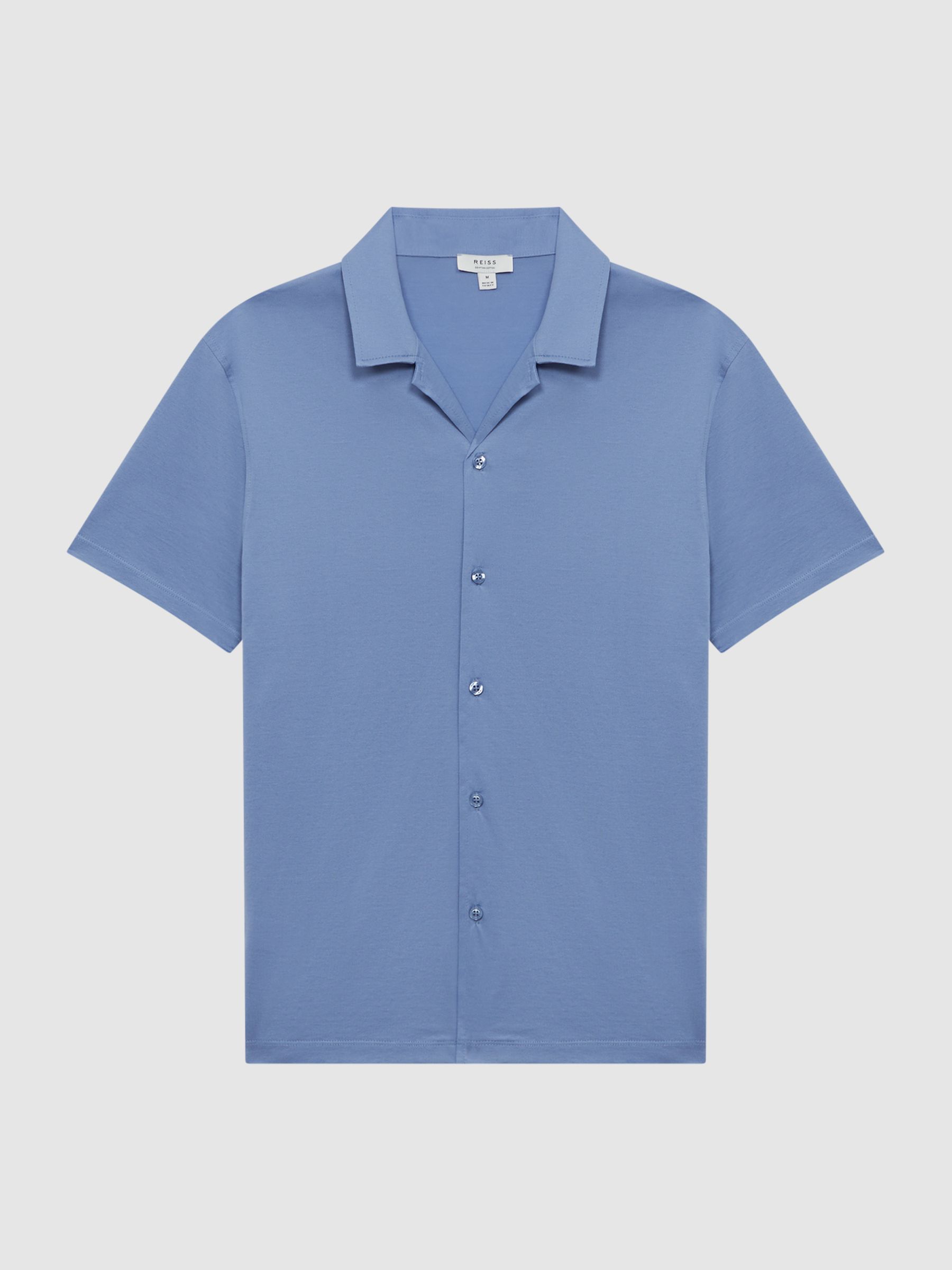 Mercerised Jersey Cuban Collar Shirt in Sea Blue - Image 2 of 4