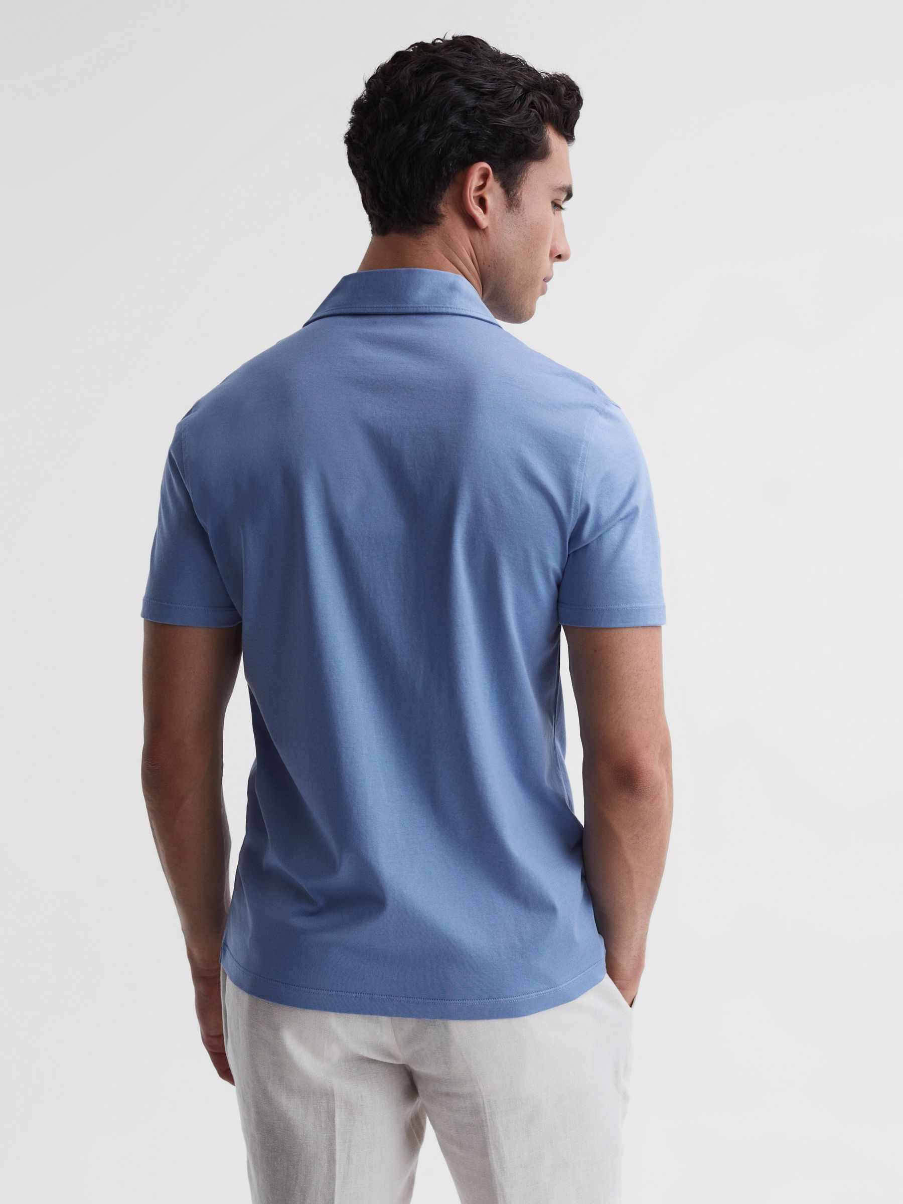 Mercerised Jersey Cuban Collar Shirt in Sea Blue - Image 4 of 4