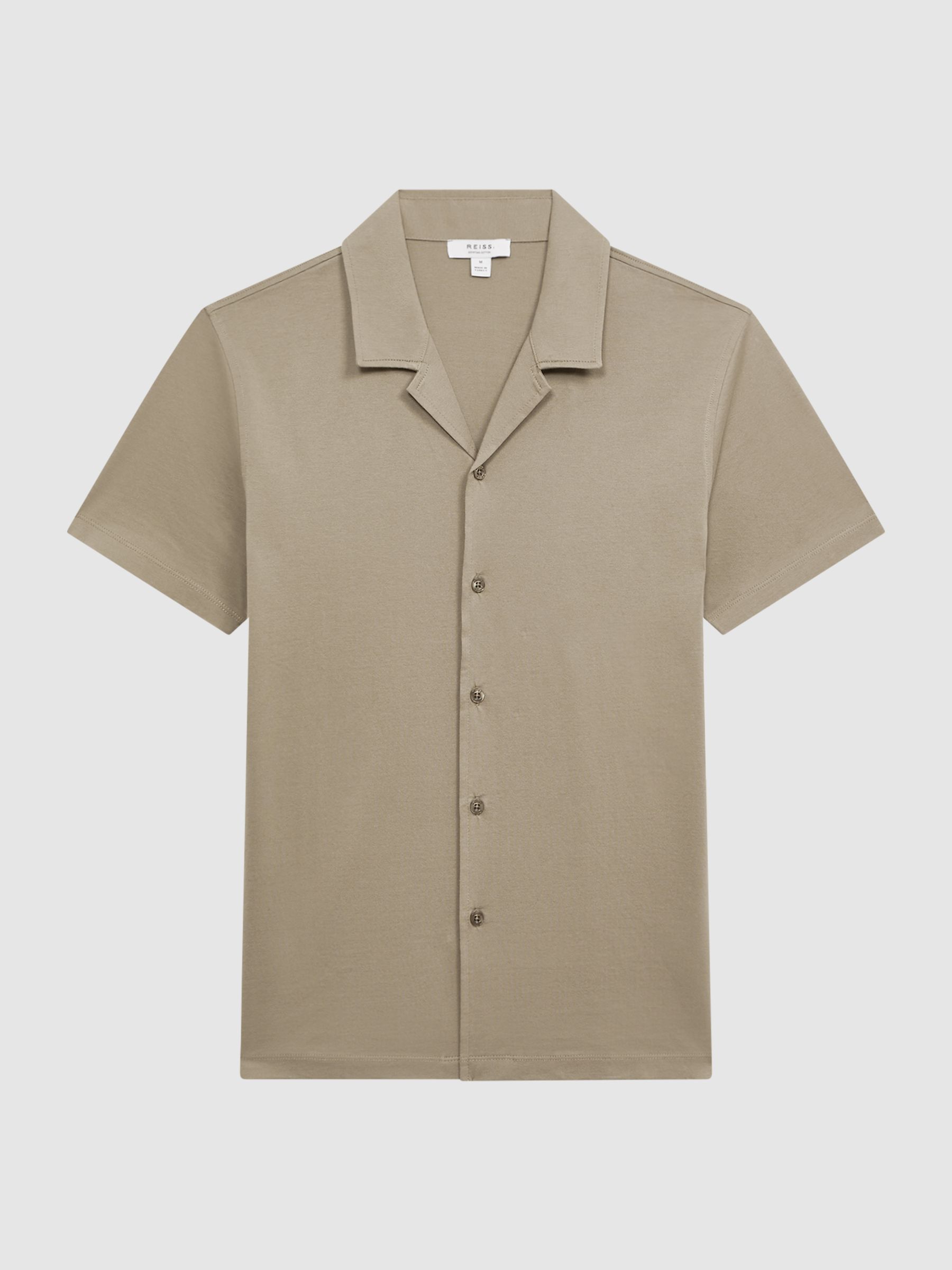 Mercerised Jersey Cuban Collar Shirt in Fawn - Image 2 of 5