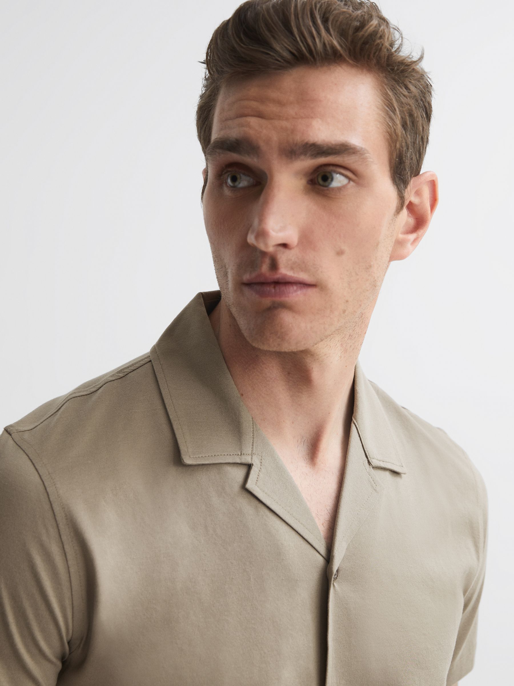 Mercerised Jersey Cuban Collar Shirt in Fawn - Image 4 of 5