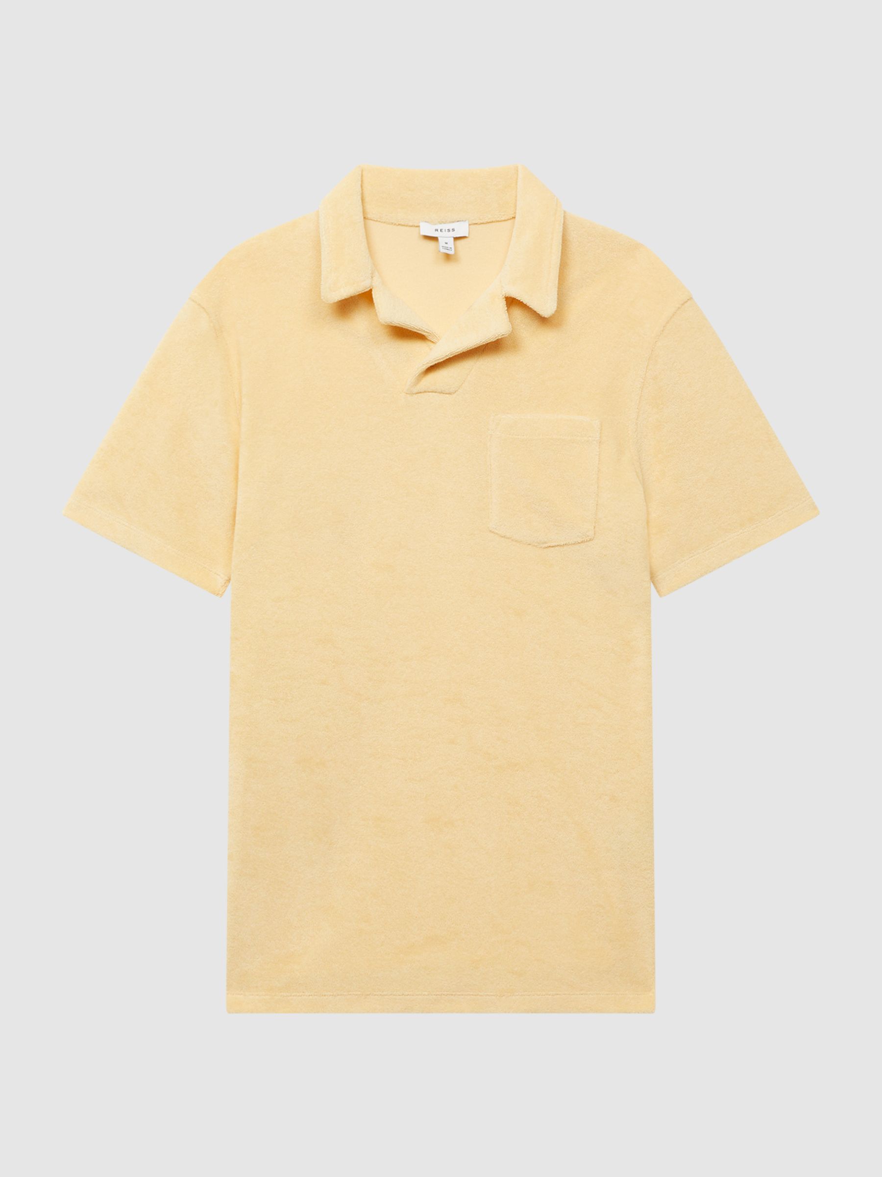 Towelling Cuban Collar Polo Shirt in Lemon - Image 2 of 6