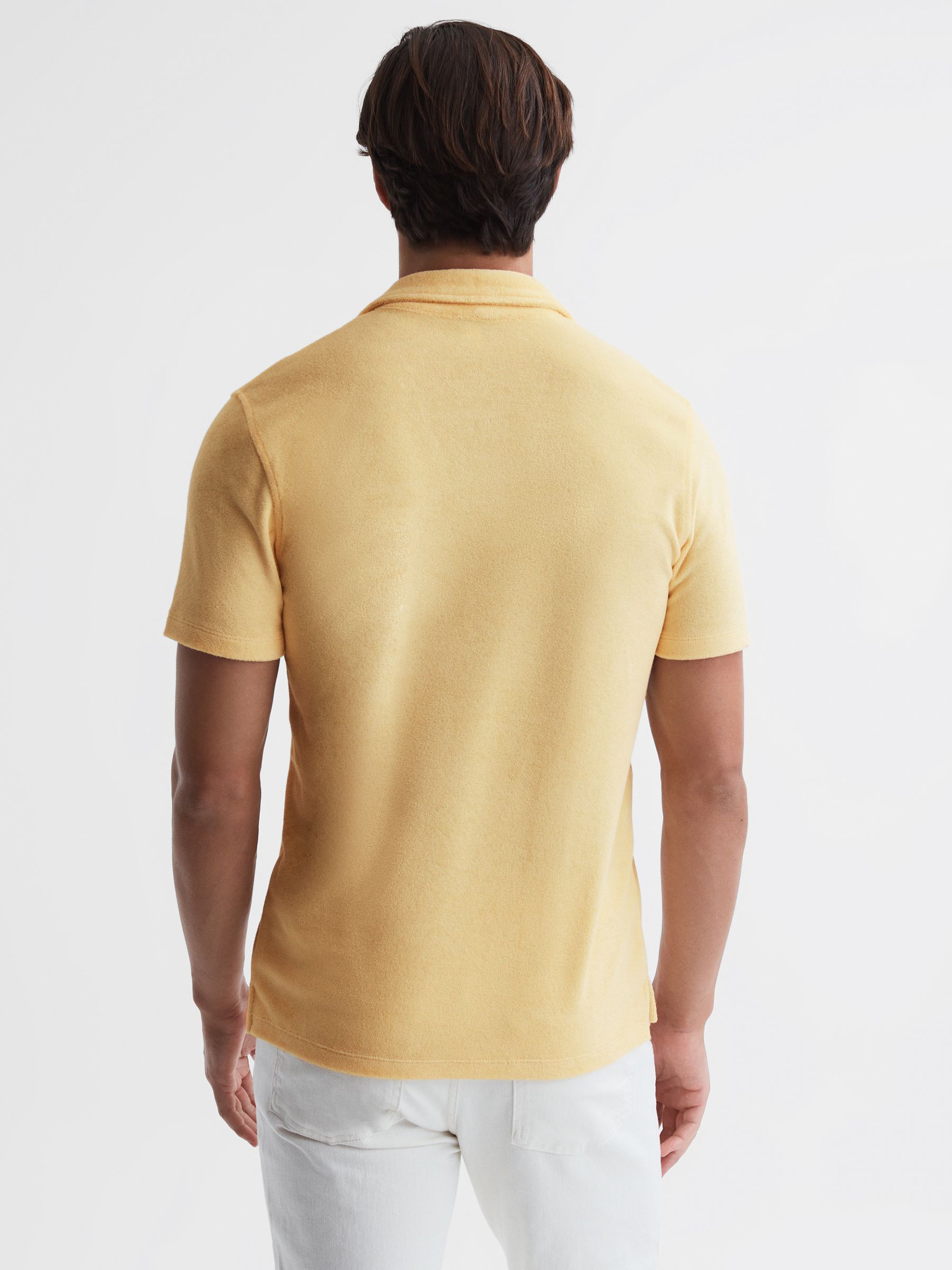 Towelling Cuban Collar Polo Shirt in Lemon - Image 5 of 6