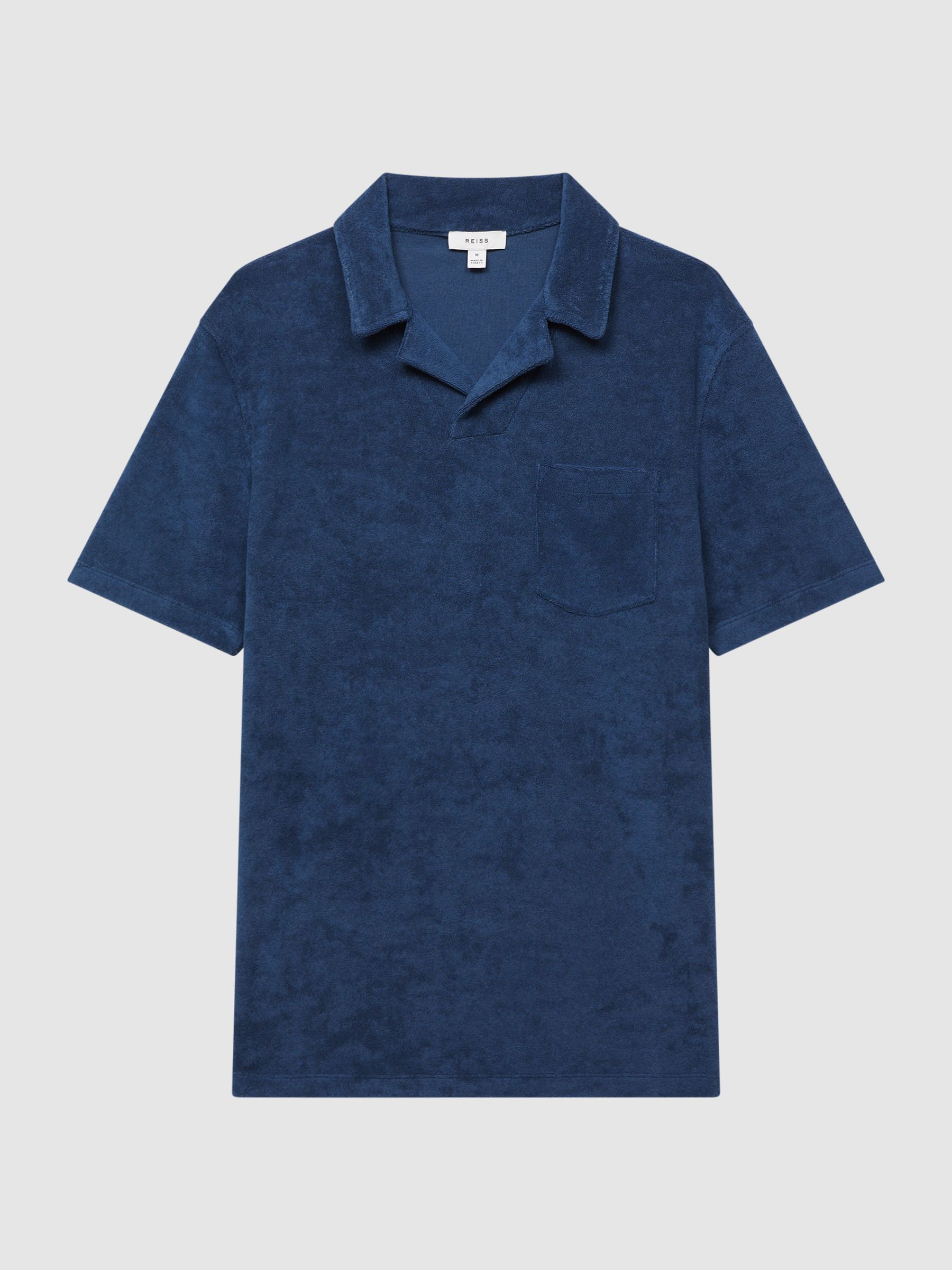 Towelling Cuban Collar Polo Shirt in Royal Blue - Image 2 of 5 Towelling Cuban Collar Polo Shirt in Royal Blue - Image 2 of 5