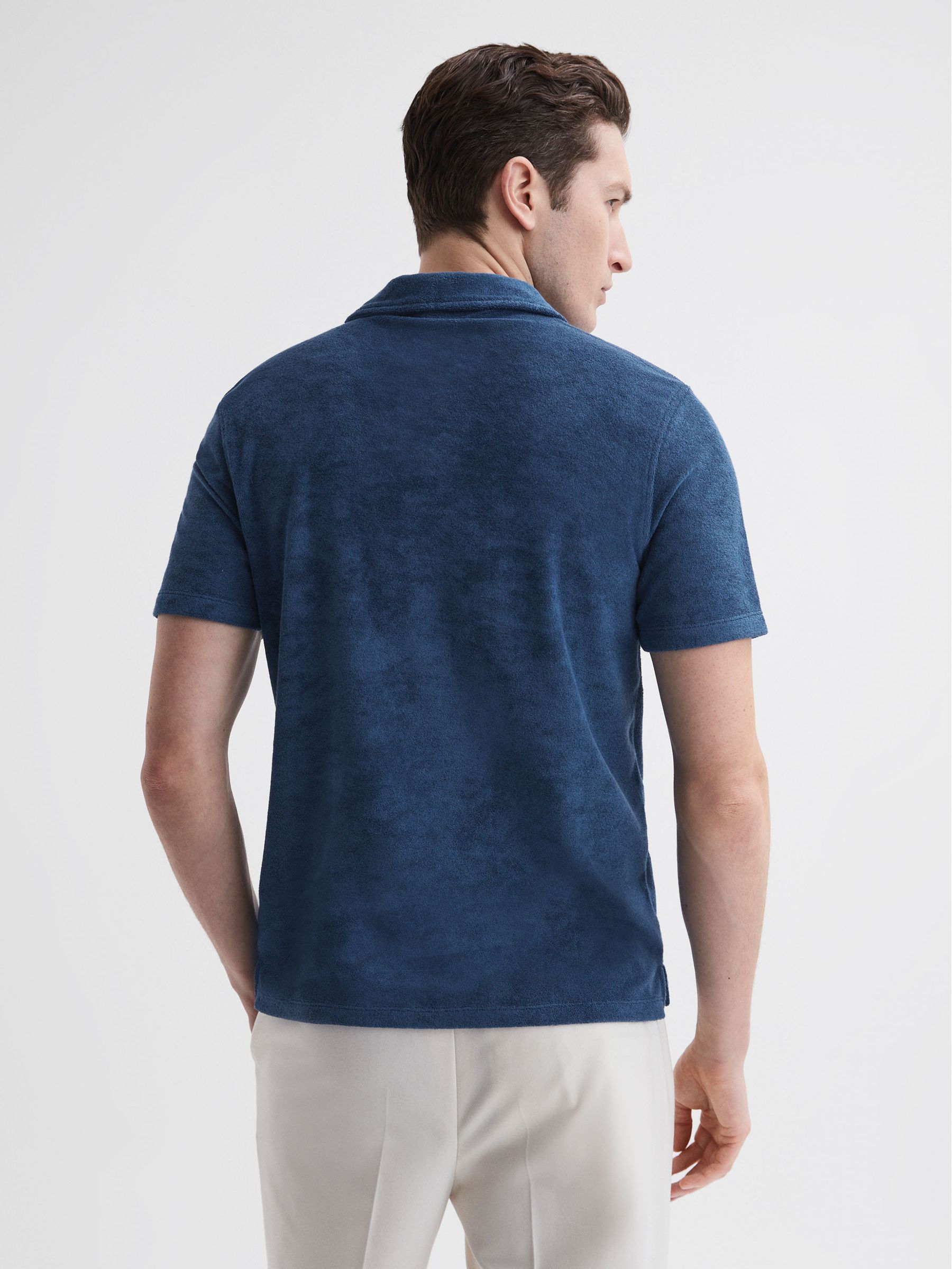 Towelling Cuban Collar Polo Shirt in Royal Blue - Image 5 of 5