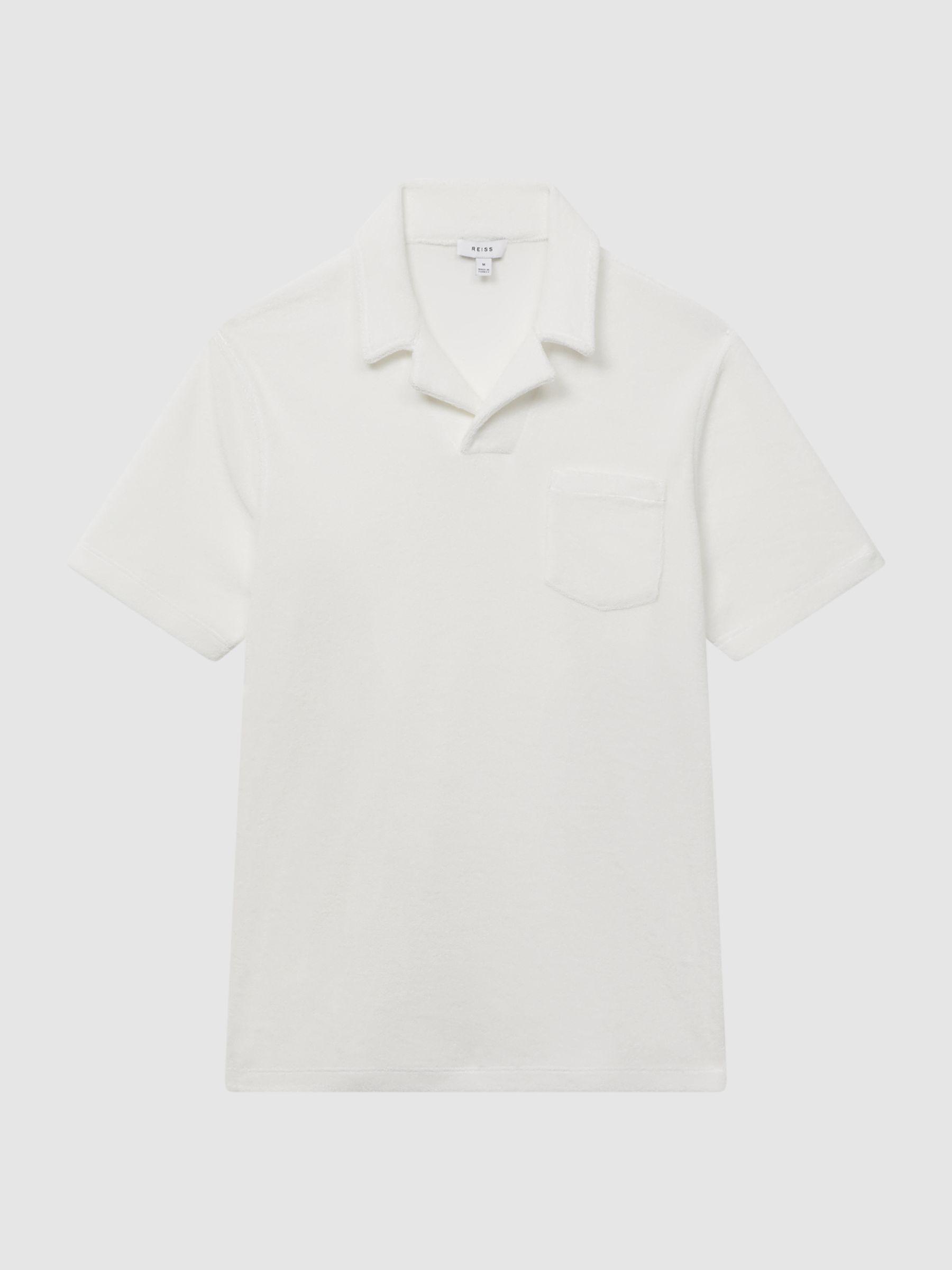 Towelling Cuban Collar Polo Shirt in White - Image 2 of 6