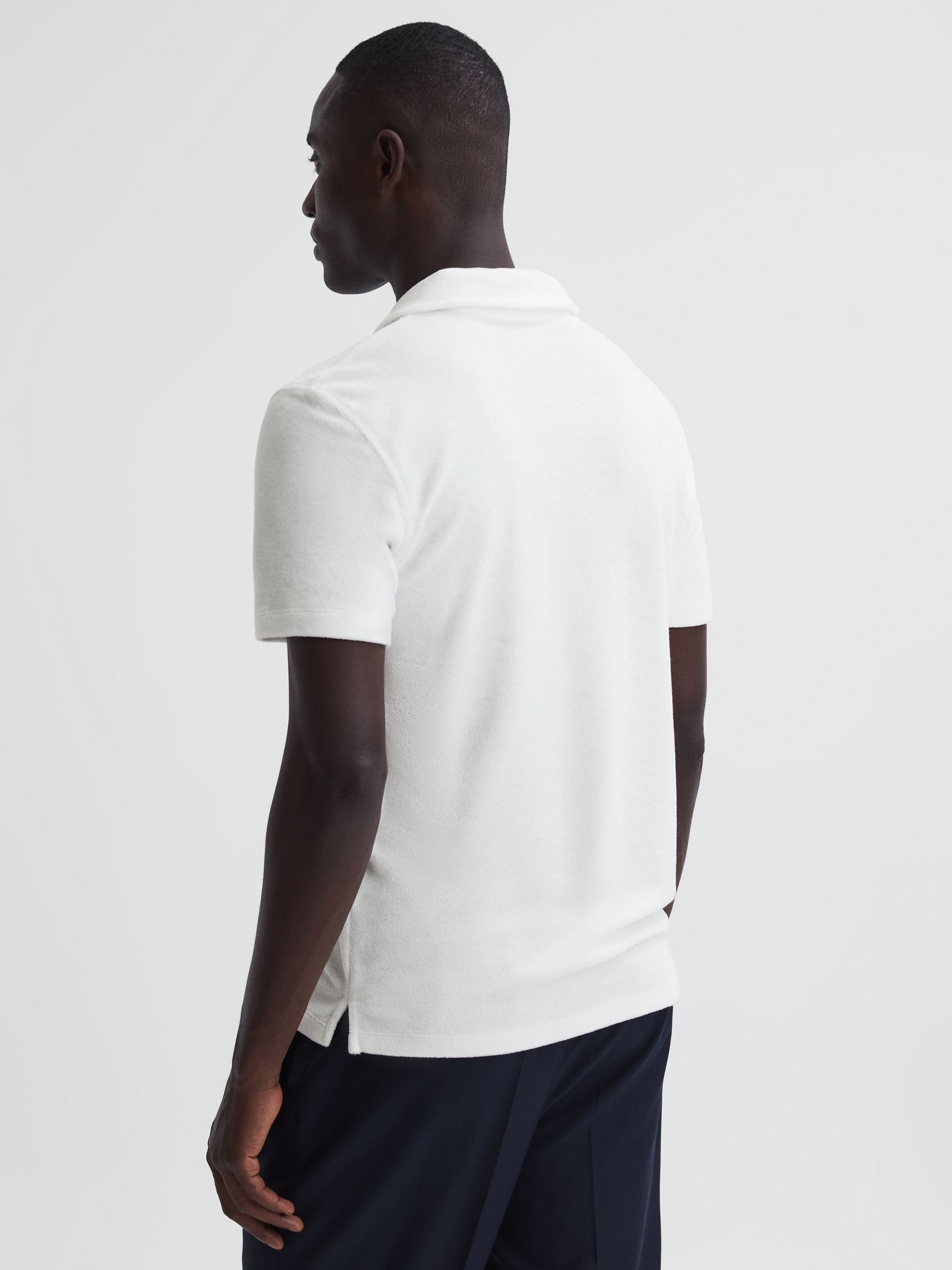 Towelling Cuban Collar Polo Shirt in White - Image 5 of 6