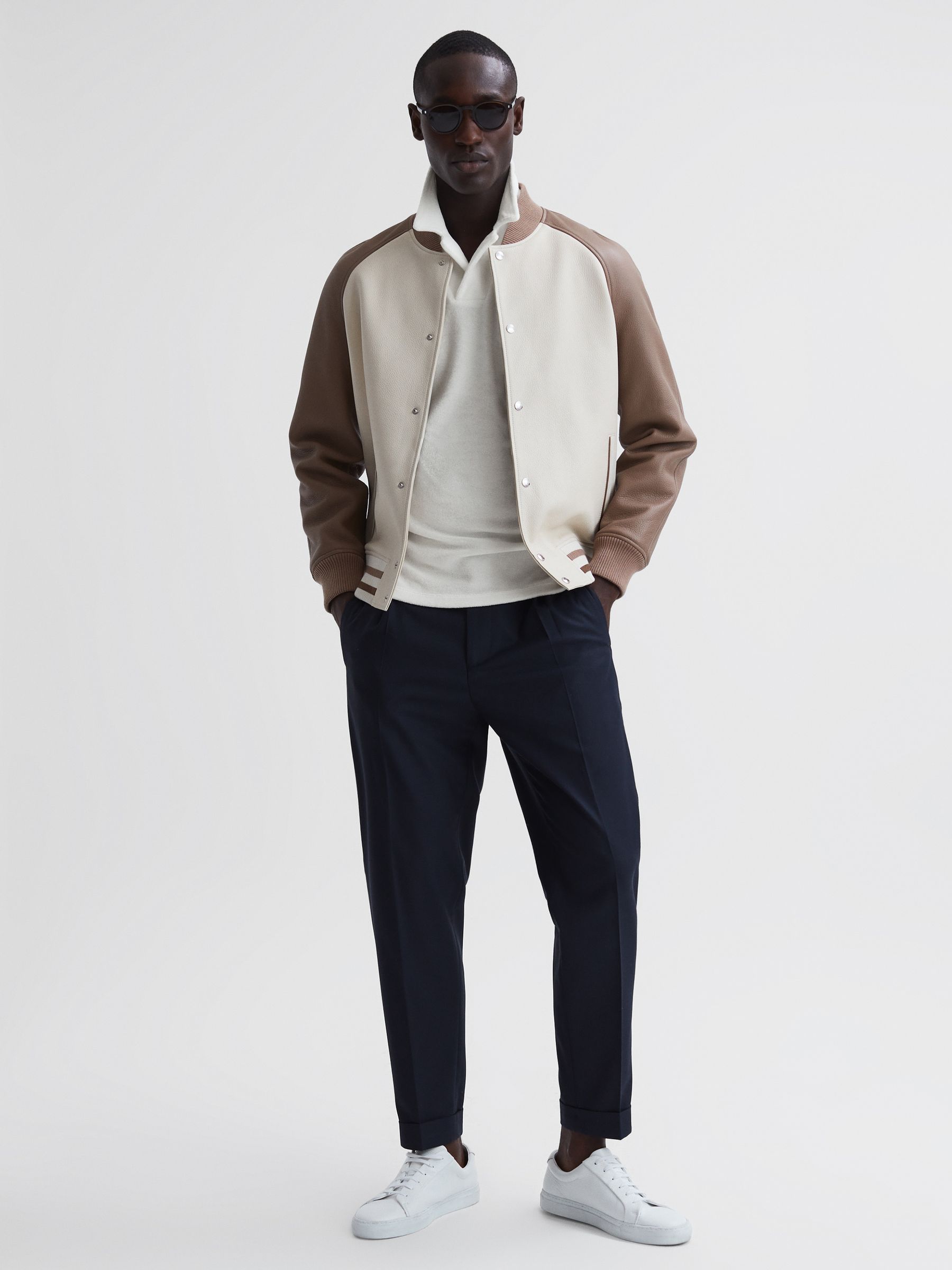 Towelling Cuban Collar Polo Shirt in White - Image 6 of 6