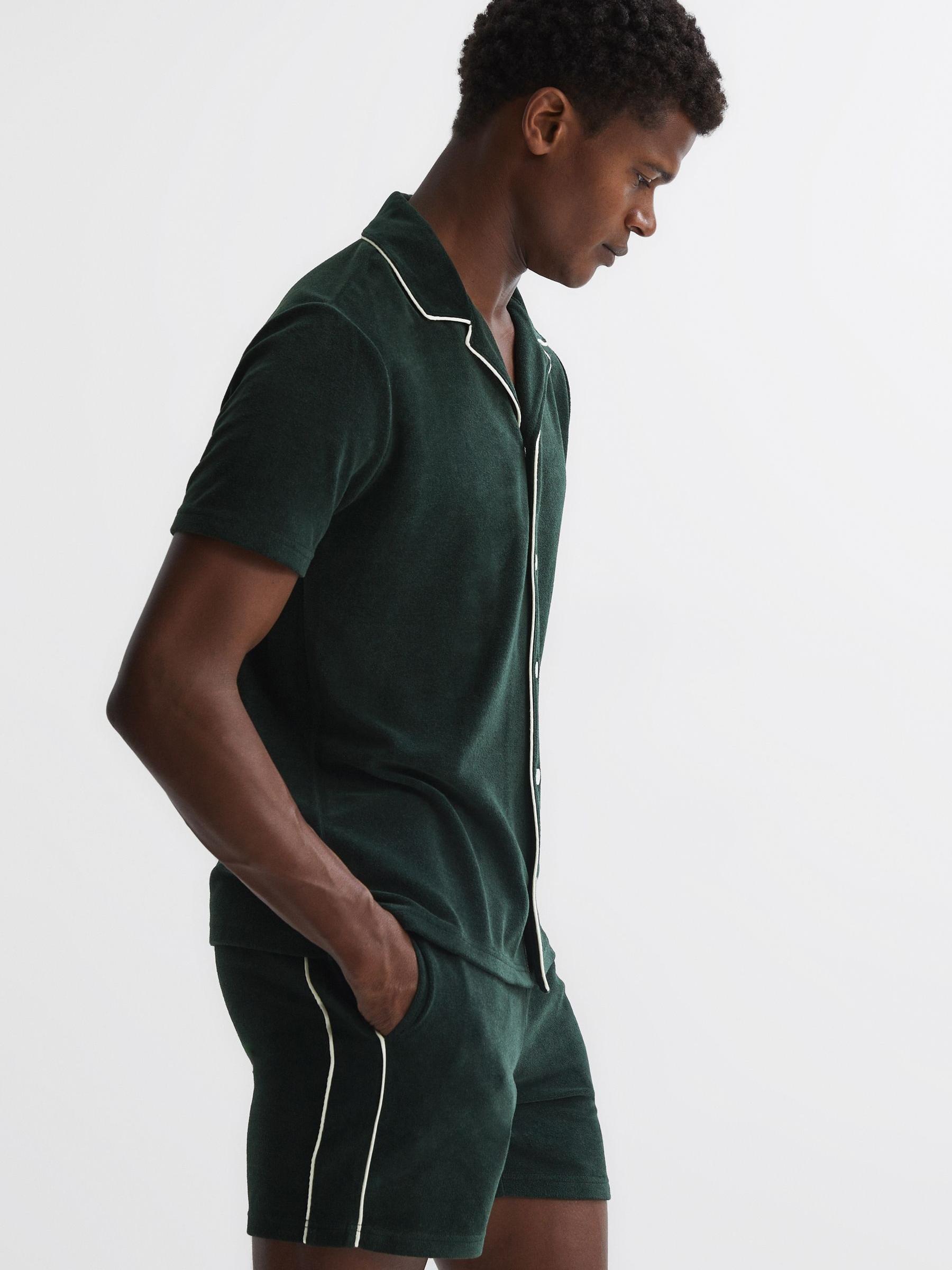Velour Cuban Collar Shirt in Dark Green - Image 1 of 1