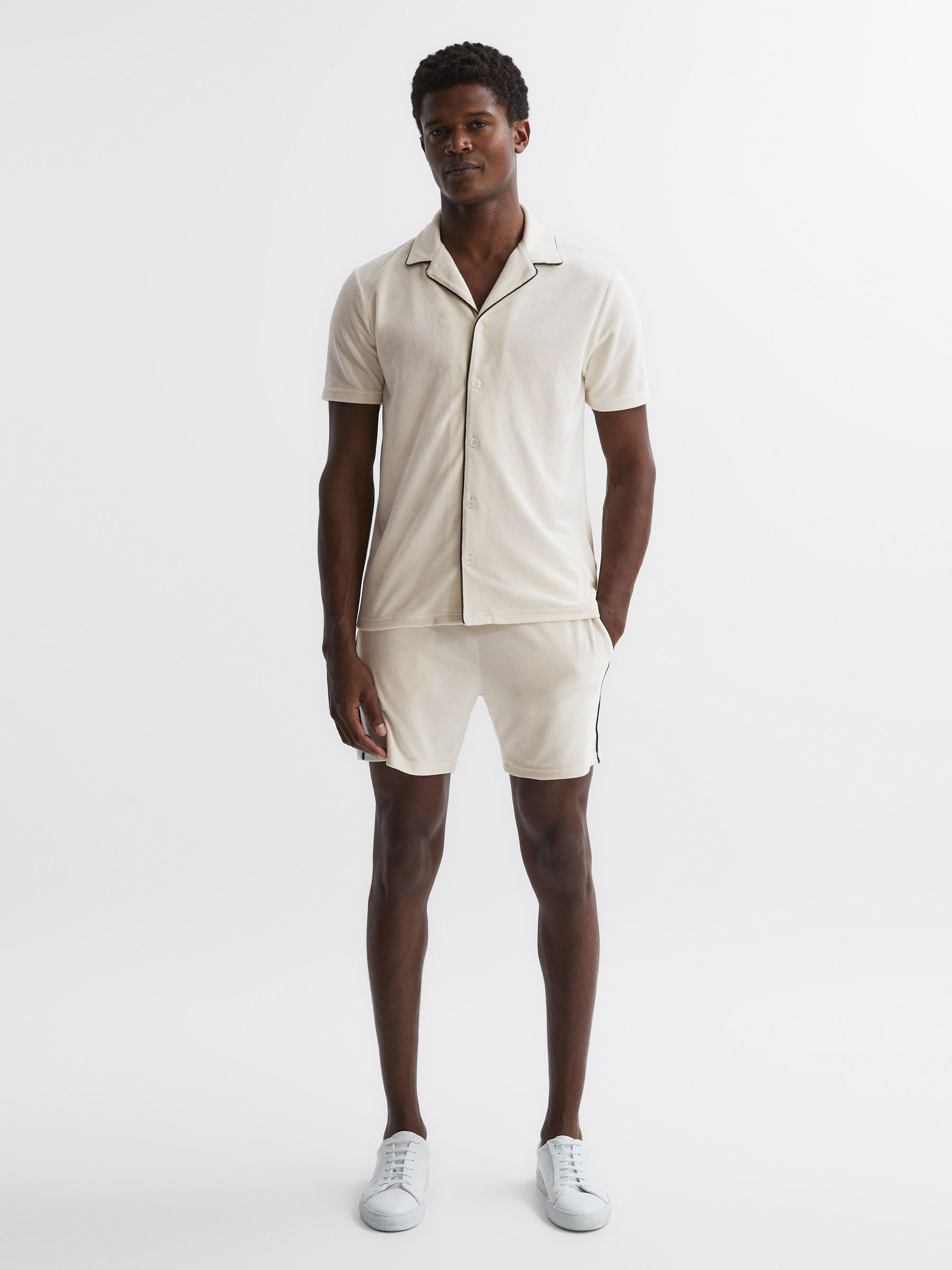 Velour Cuban Collar Shirt in Ecru - Image 3 of 4
