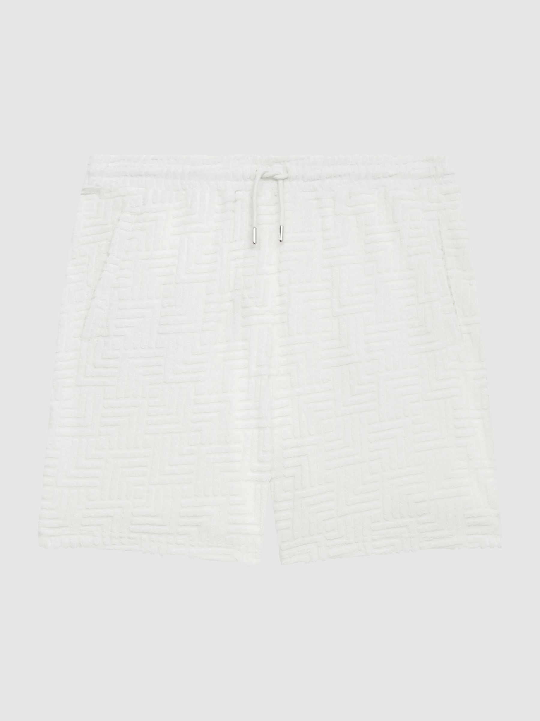 Terry Towelling Drawstring Shorts in White - Image 2 of 5