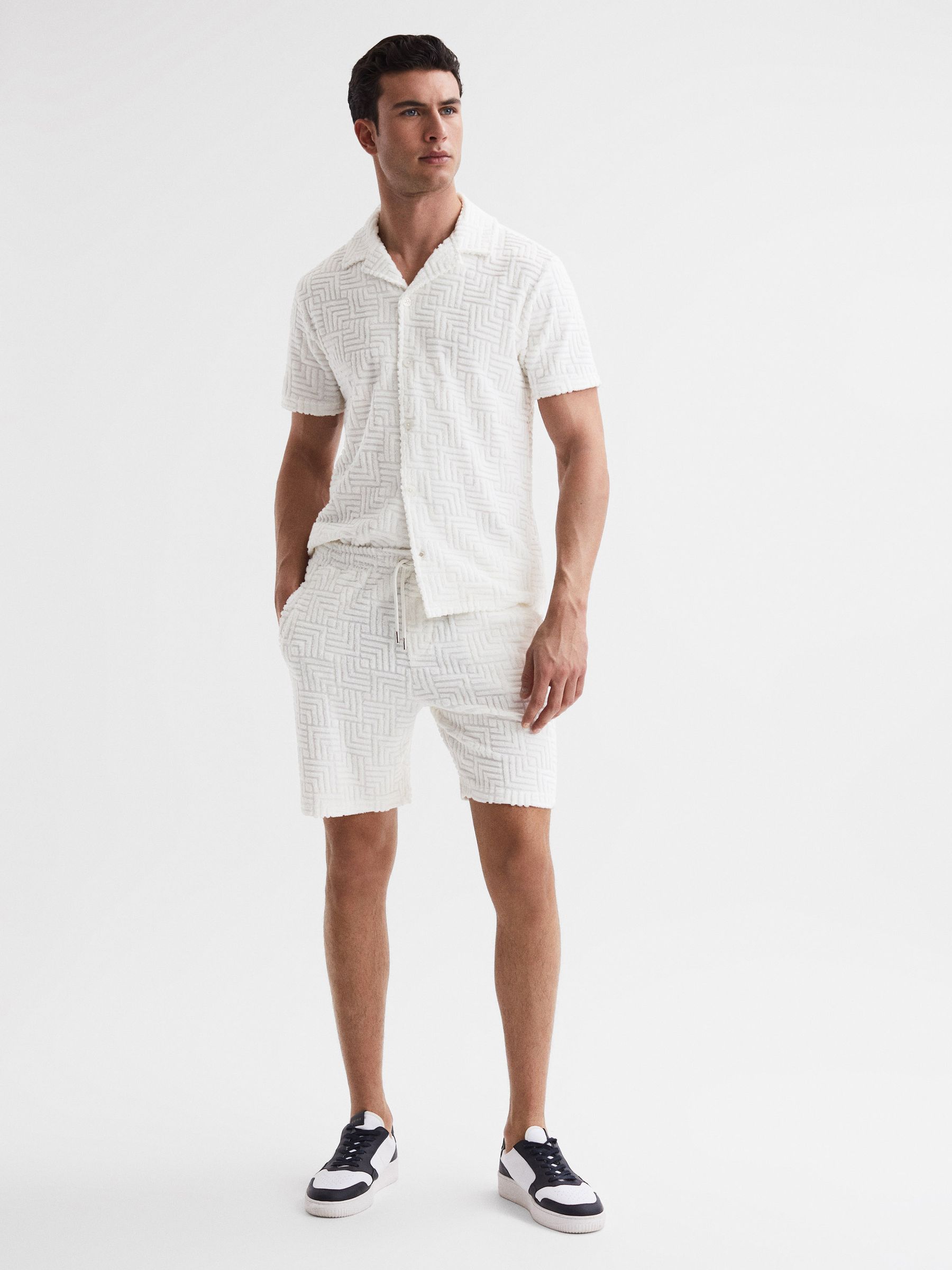 Terry Towelling Drawstring Shorts in White - Image 3 of 5