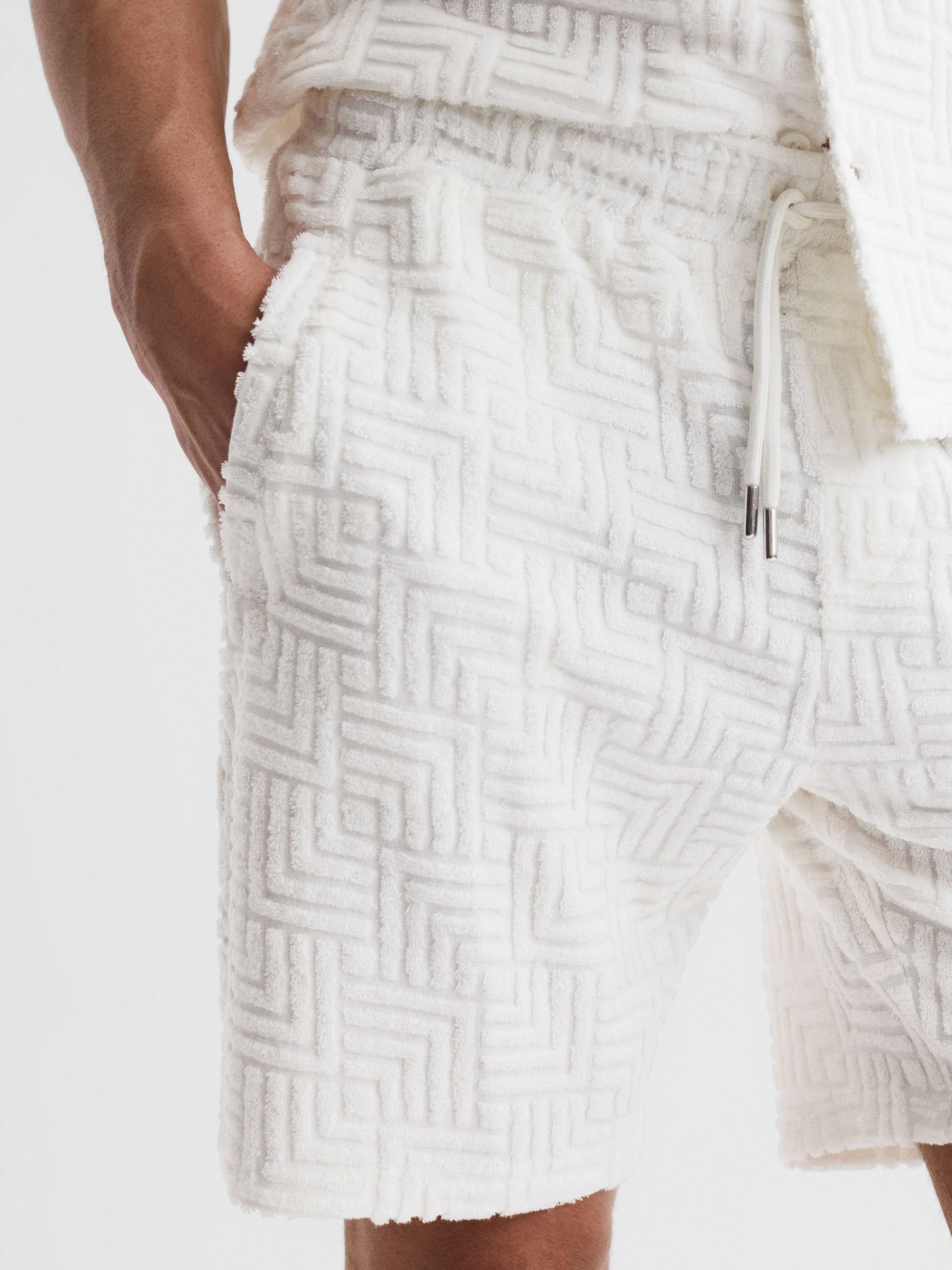 Terry Towelling Drawstring Shorts in White - Image 5 of 5