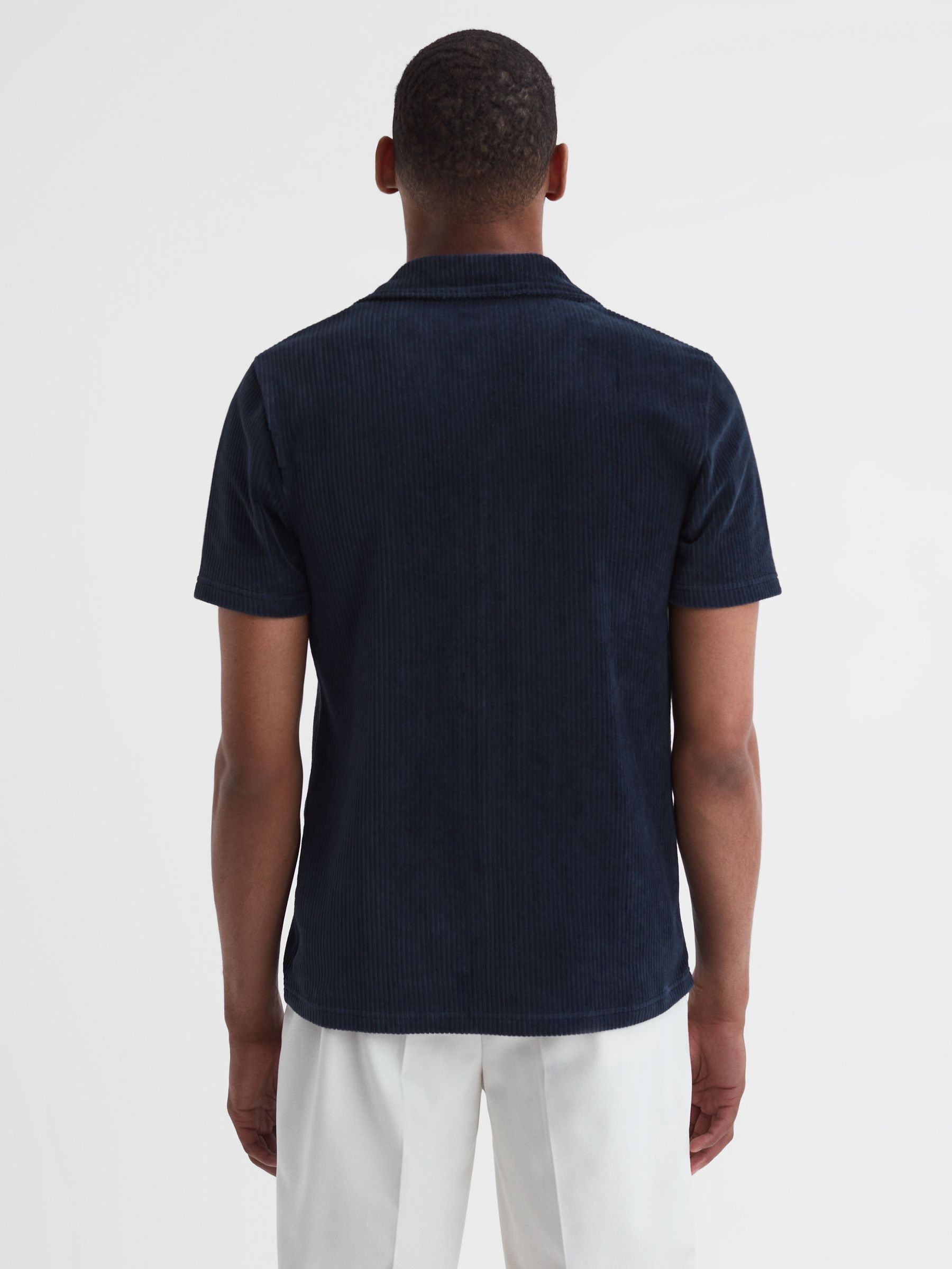 Slim Fit Cuban Collar Textured Shirt in Navy - Image 4 of 4
