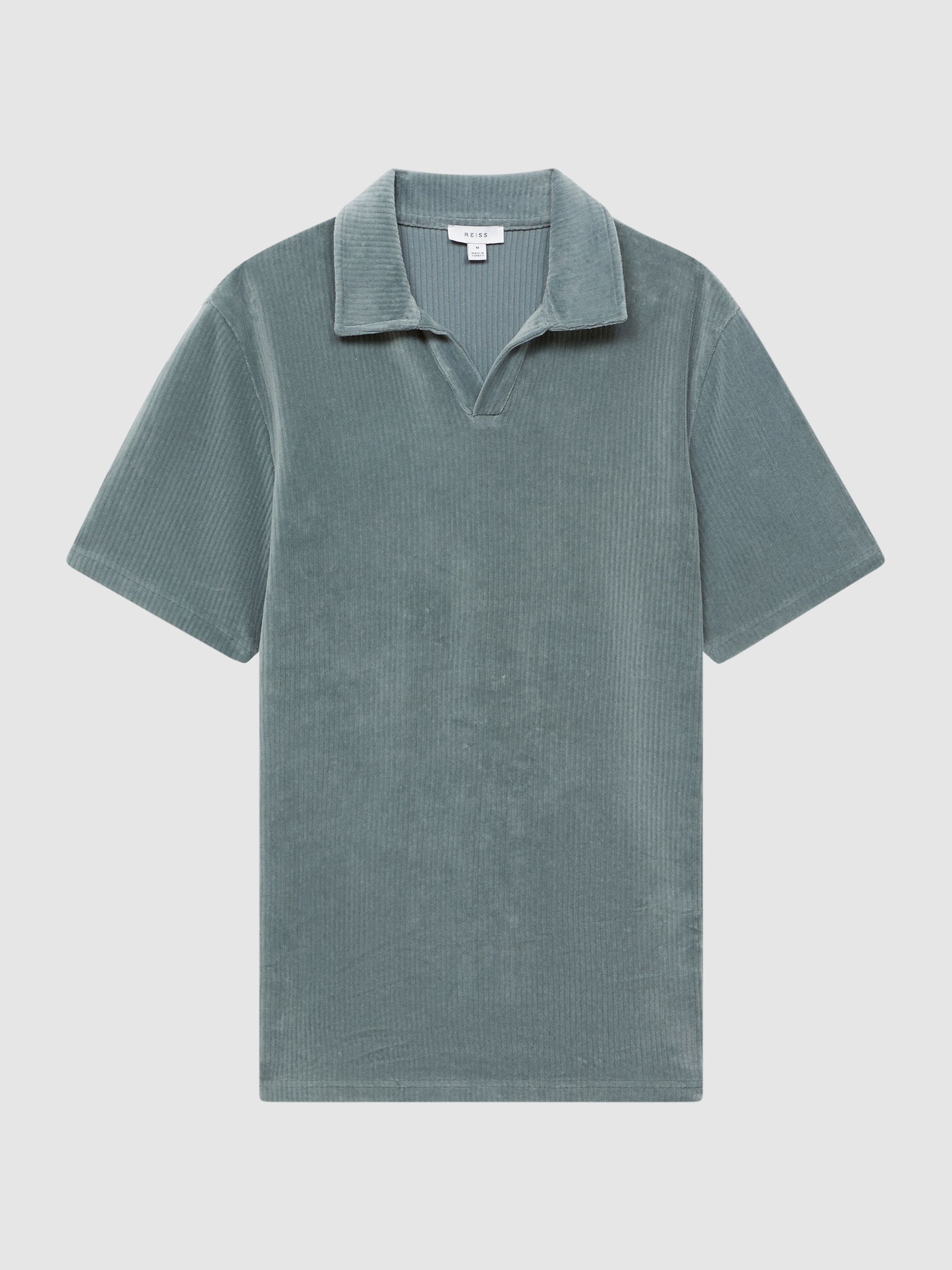 Ribbed Velour Open-Collar Shirt in Sage - Image 2 of 5