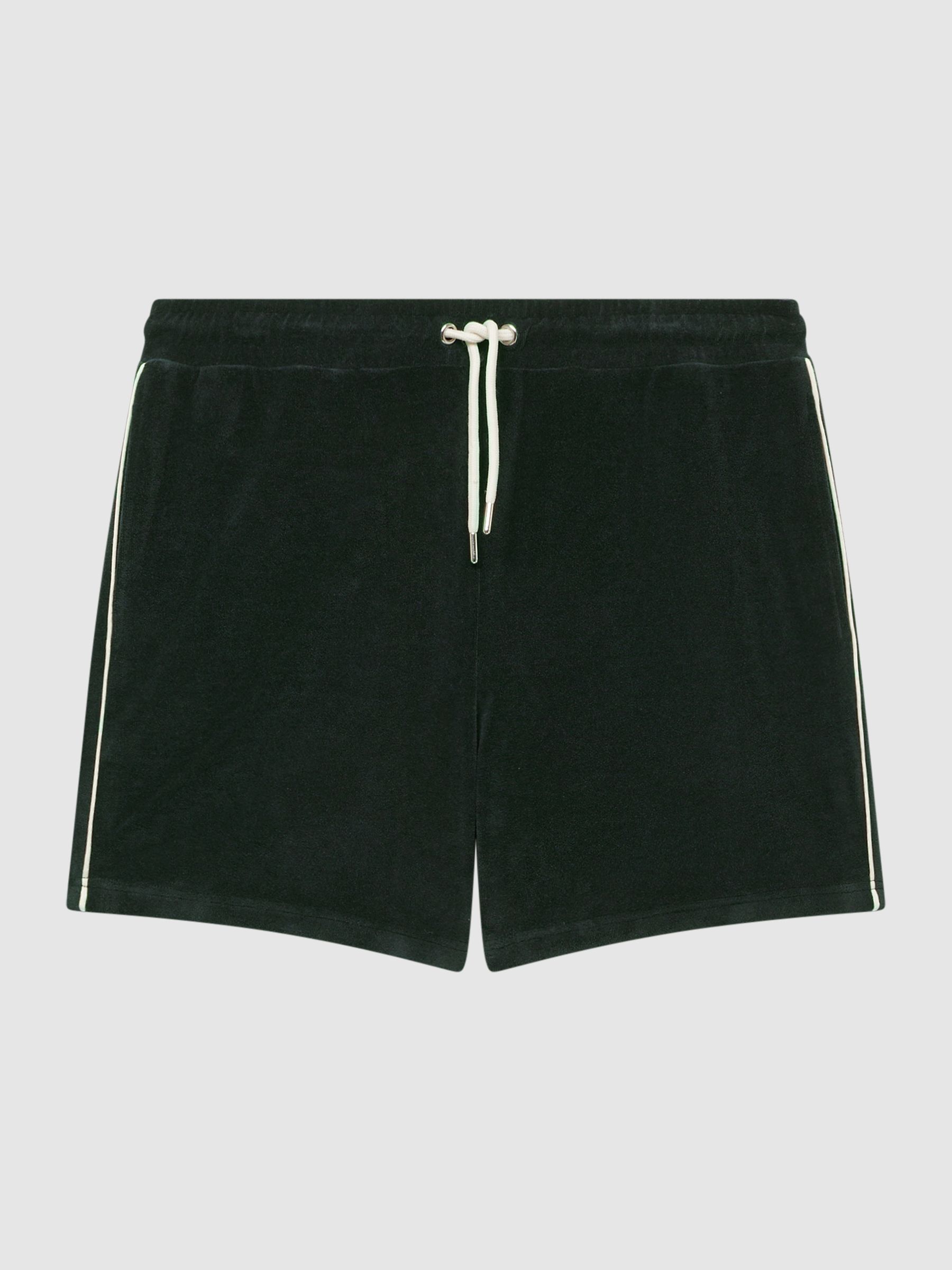 Towelling Drawstring Shorts in Dark Green - Image 2 of 4