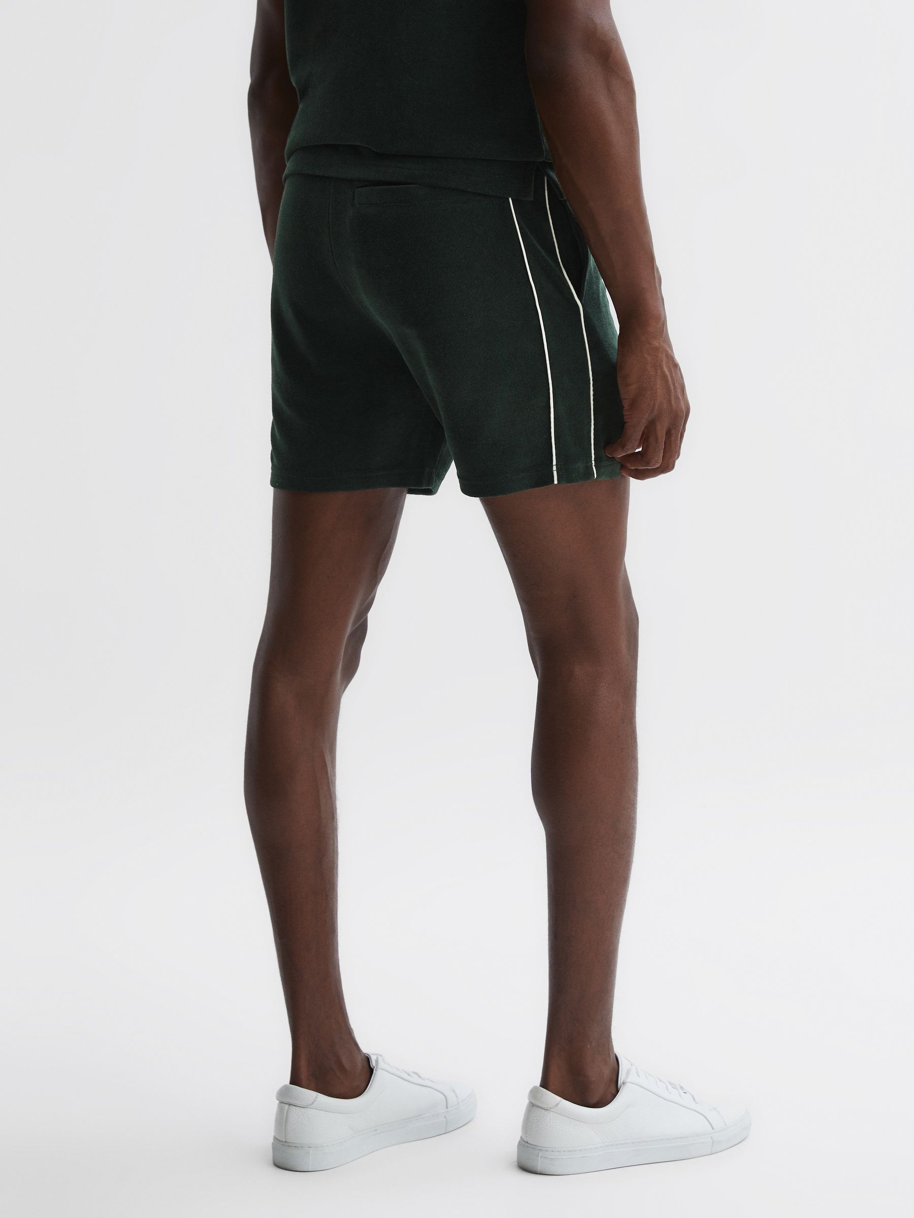 Towelling Drawstring Shorts in Dark Green - Image 4 of 4