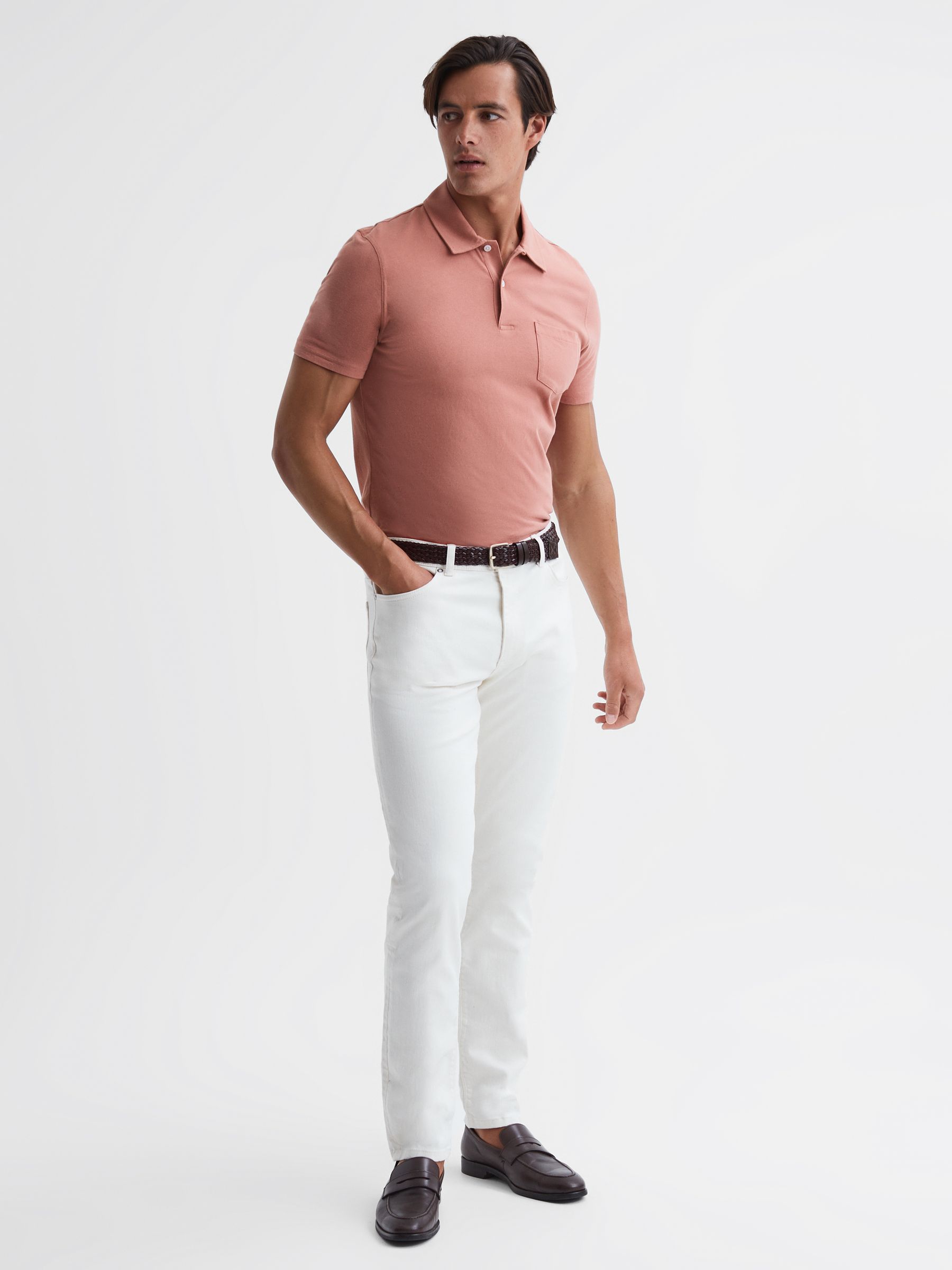 Slim Fit Cotton Polo Shirt in Slate Rose - Image 3 of 9