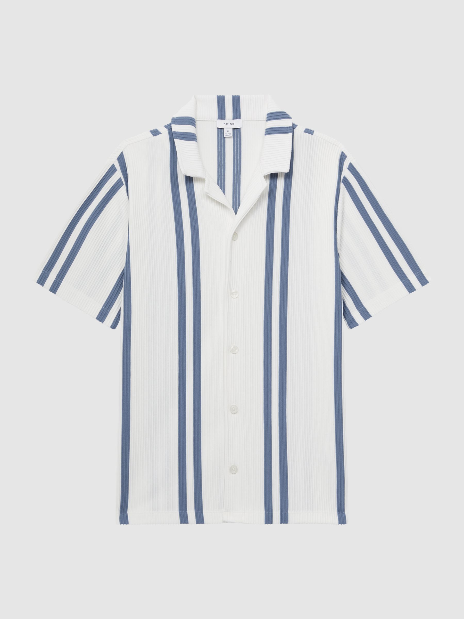Ribbed Striped Cuban Collar Shirt in White/Air Force Blue - Image 2 of 5