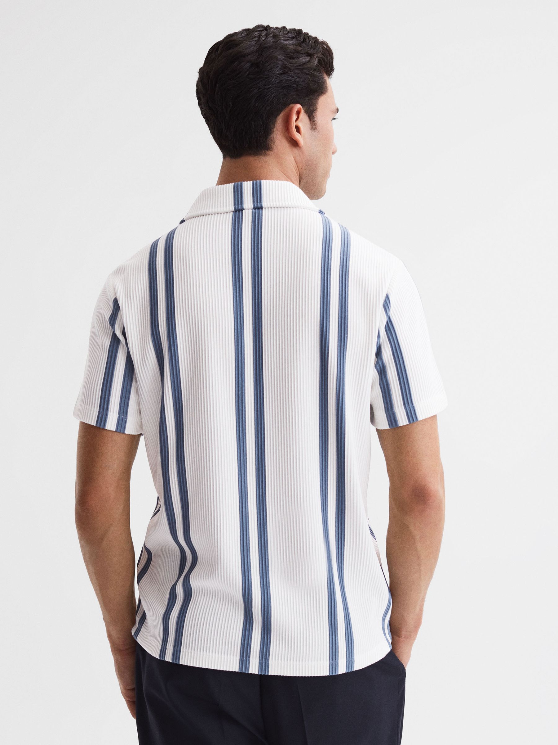 トップス 50~60s stripe camp collar shirt Reiss Ribbed Striped Cuban Collar Shirt in White/Air Force