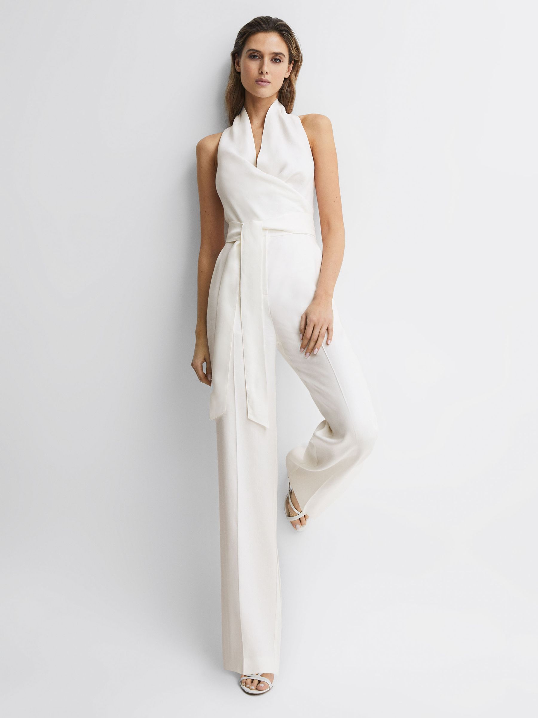 Halter Neck Linen Blend Jumpsuit in White - Image 7 of 7